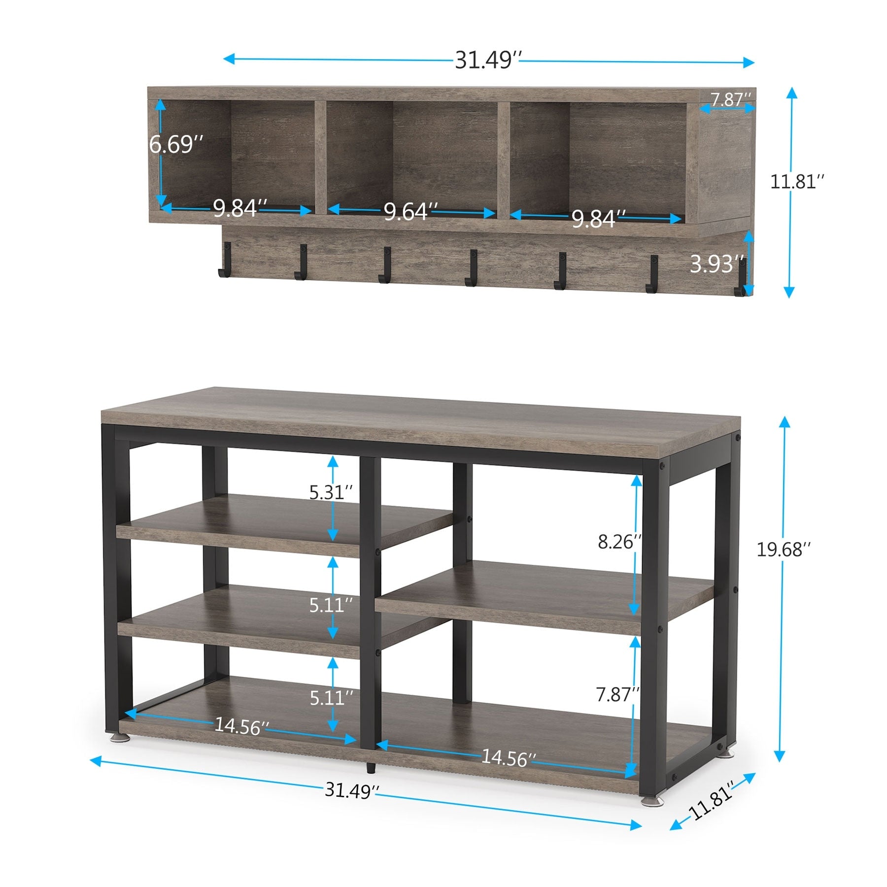 Ensemble de porte-manteaux et de bancs à chaussures pour entrée, porte-manteaux et porte-chaussures de style industriel