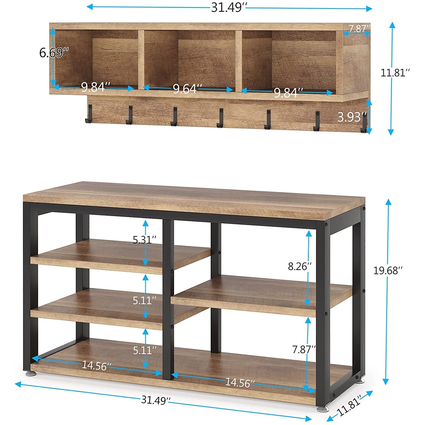 Ensemble de porte-manteaux et de bancs à chaussures pour entrée, porte-manteaux et porte-chaussures de style industriel