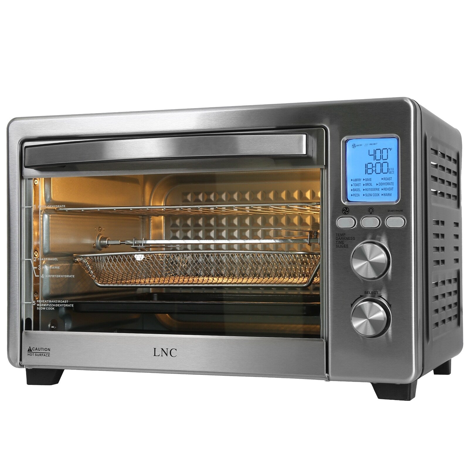 LNC 12-In-1 Large 34QT Countertop Toaster Oven Convection Rotisserie Air Fryer - 19.5 L x 15 W x 12.5 H