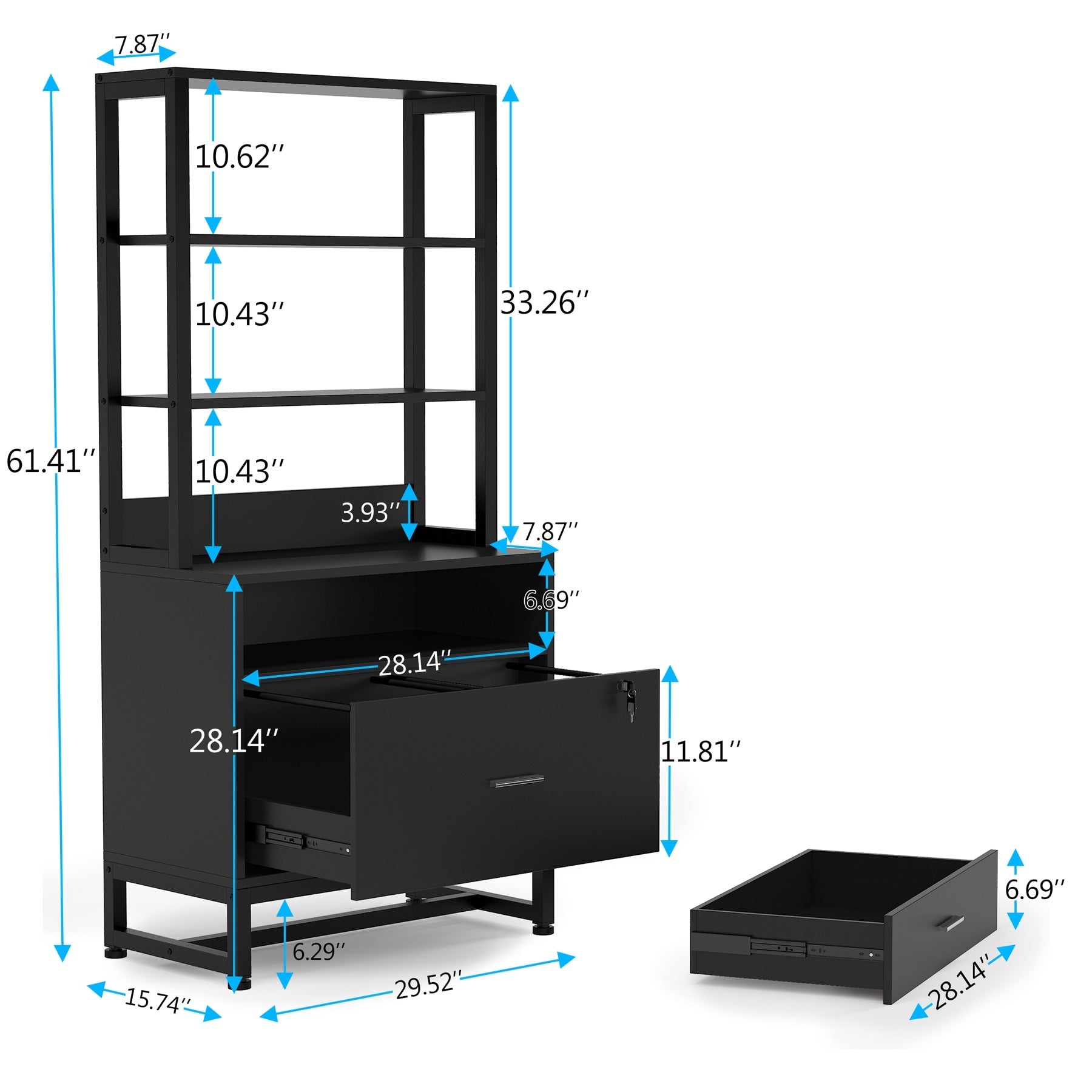 File Cabinet with 2 Drawer, Modern Filing Cabinet Printer Stand with Lock
