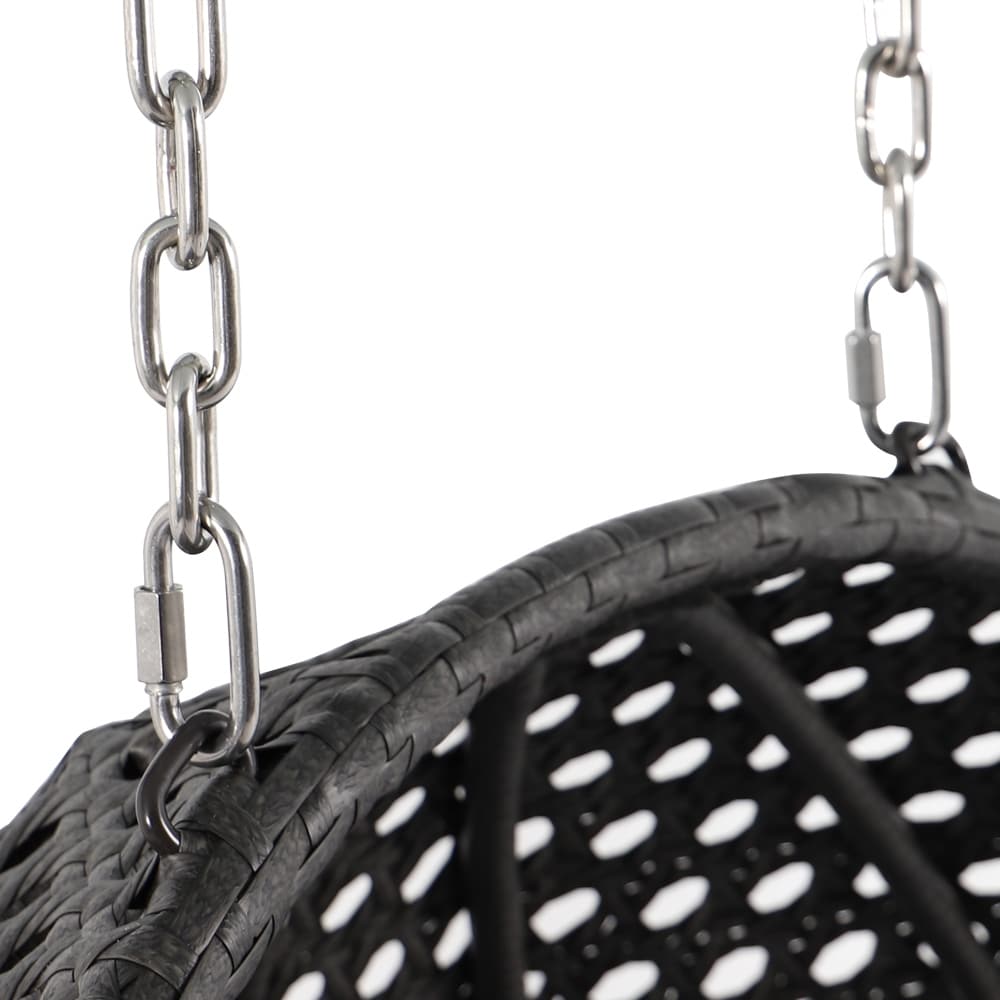 LeisureMod 2 Person Hanging Egg Chair with Stand - Outdoor/Indoor Rattan Wicker Patio Swing Hammock Lounger with Cushions