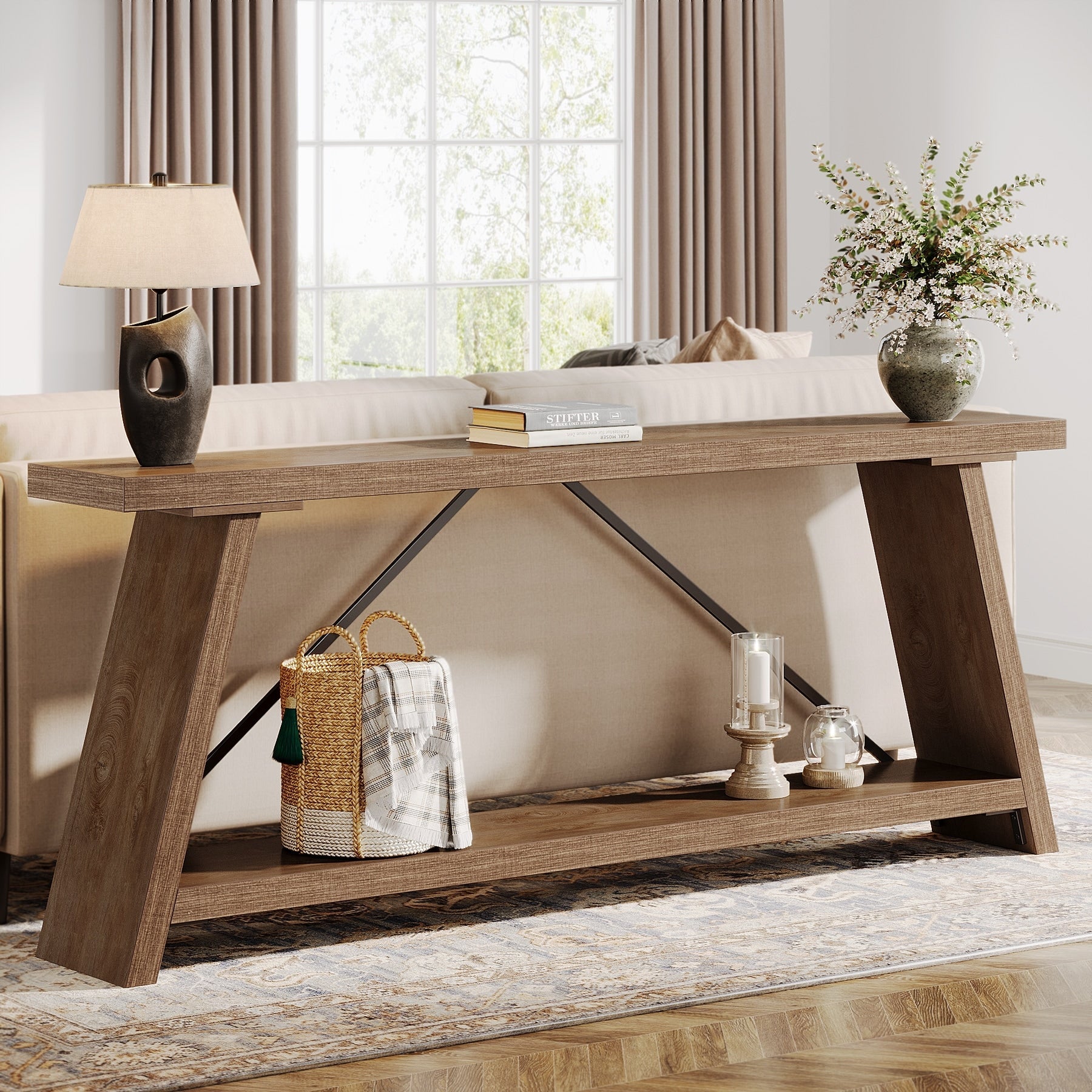 Console de canapé en bois rustique de 70,9 pouces de long avec étagère de rangement