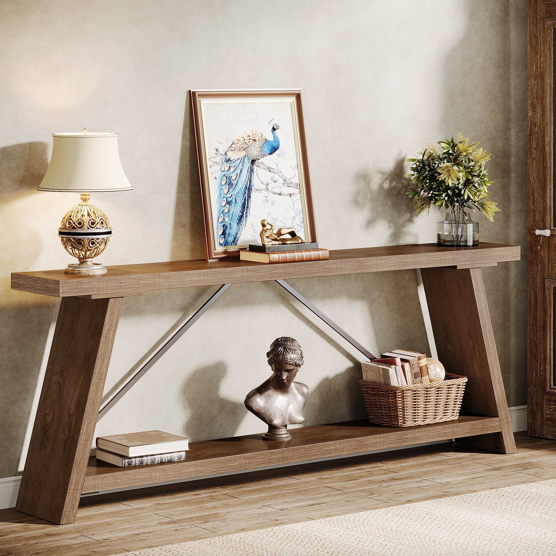 Console de canapé en bois rustique de 70,9 pouces de long avec étagère de rangement