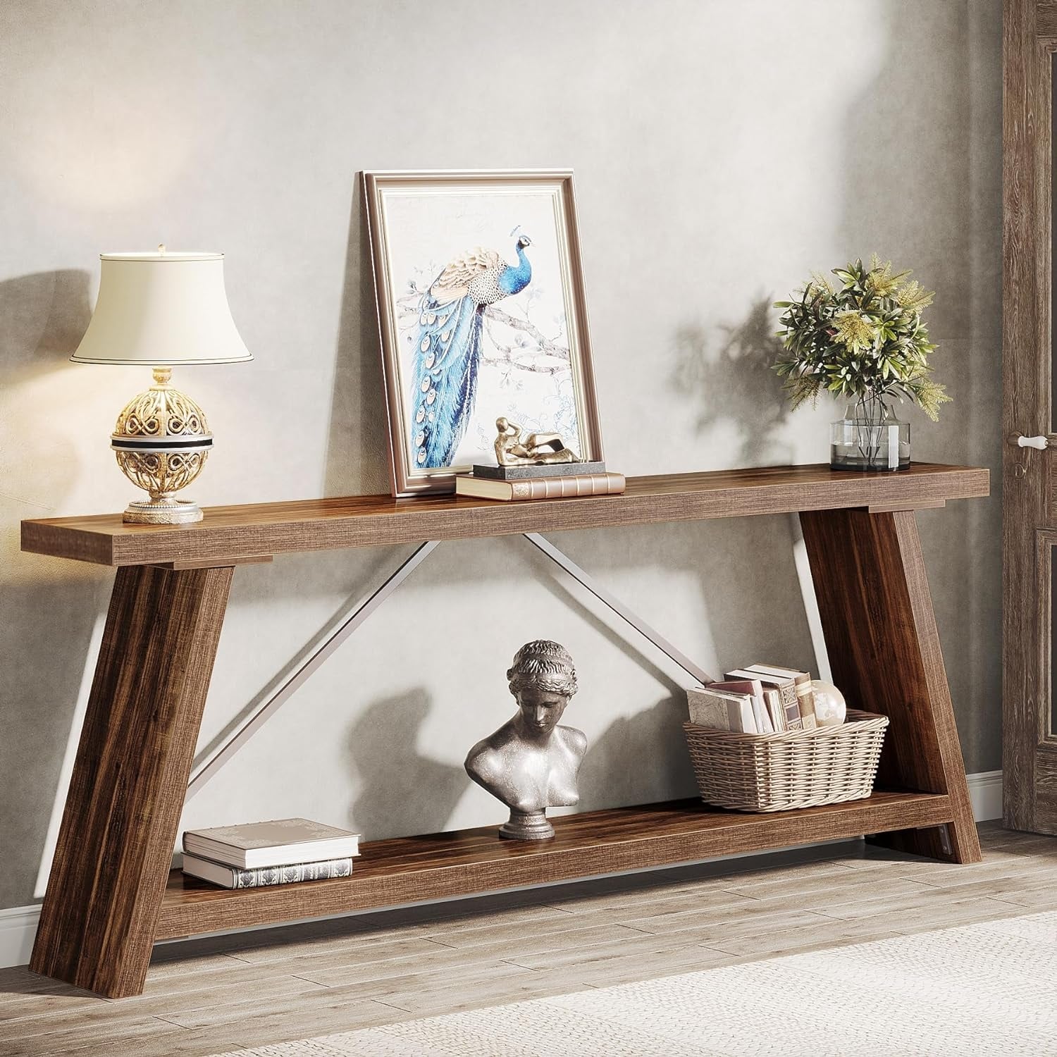 Console de canapé en bois rustique de 70,9 pouces de long avec étagère de rangement