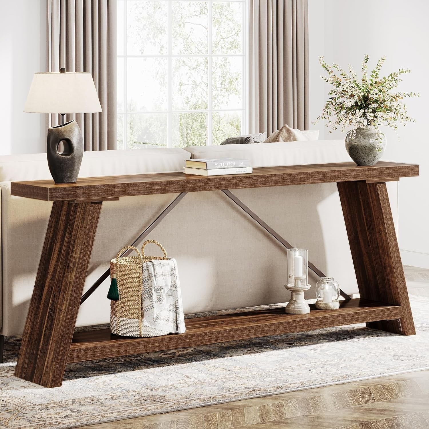 Console de canapé en bois rustique de 70,9 pouces de long avec étagère de rangement