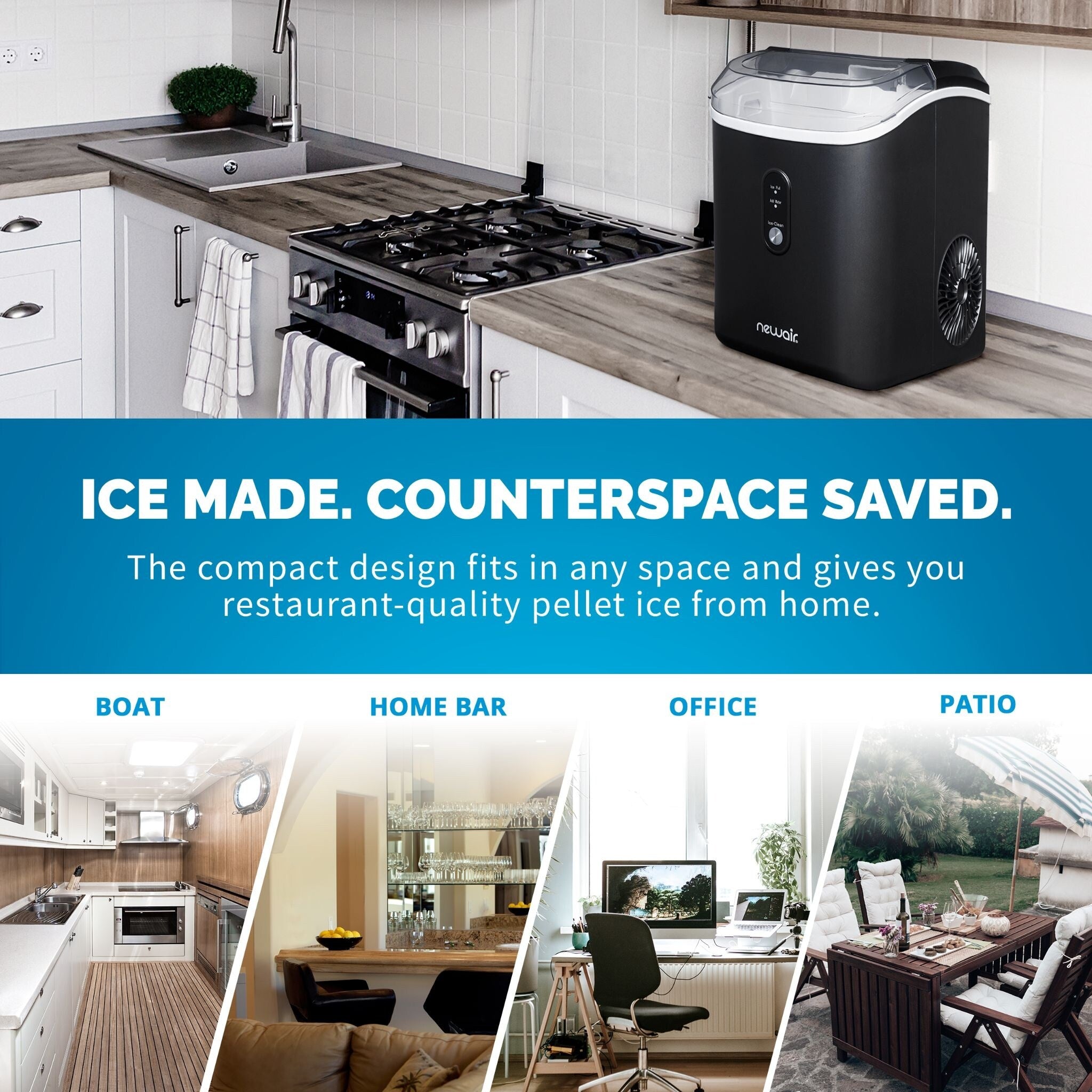 Newair 26 lbs. Countertop Nugget Ice Maker in Matte Black, Ice Viewing Window, Self-Cleaning Button, Easy-Pour Waterspout