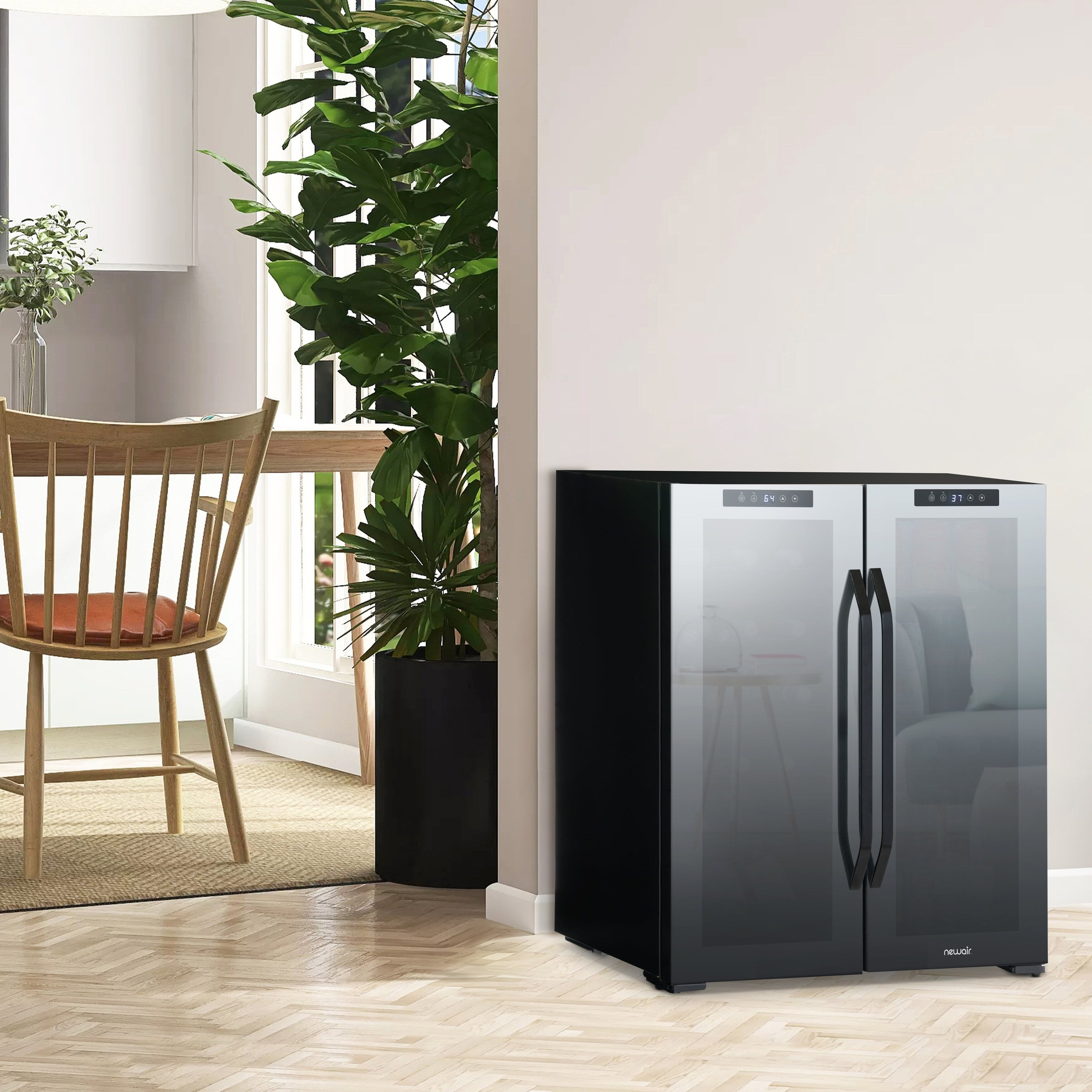 Newair Wine and Beverage Refrigerator, 18 Bottles & 59 Cans, Dual Temperature Zones, Freestanding, Digital Temperature Control