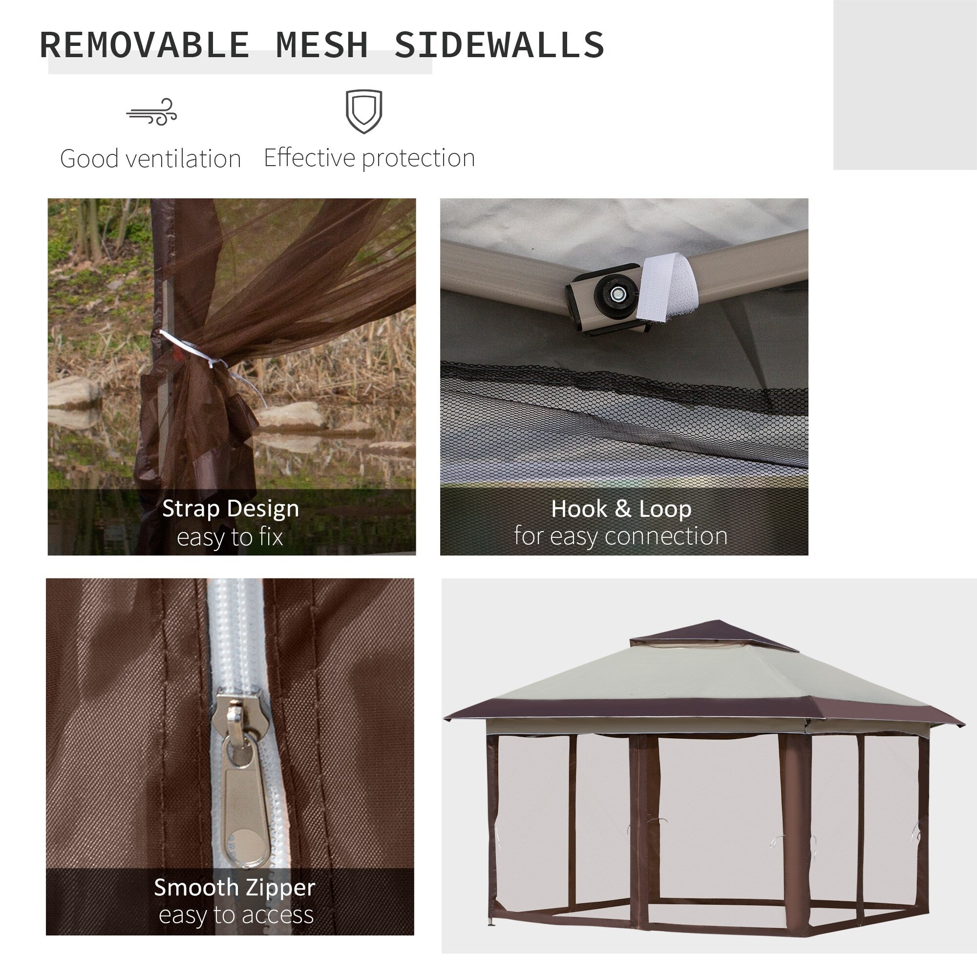 Outsunny 12' x 12' Pop Up Canopy Sun Shade Instant Tent Folding with Mesh Sidewall Netting, 3-Level Adjustable Height