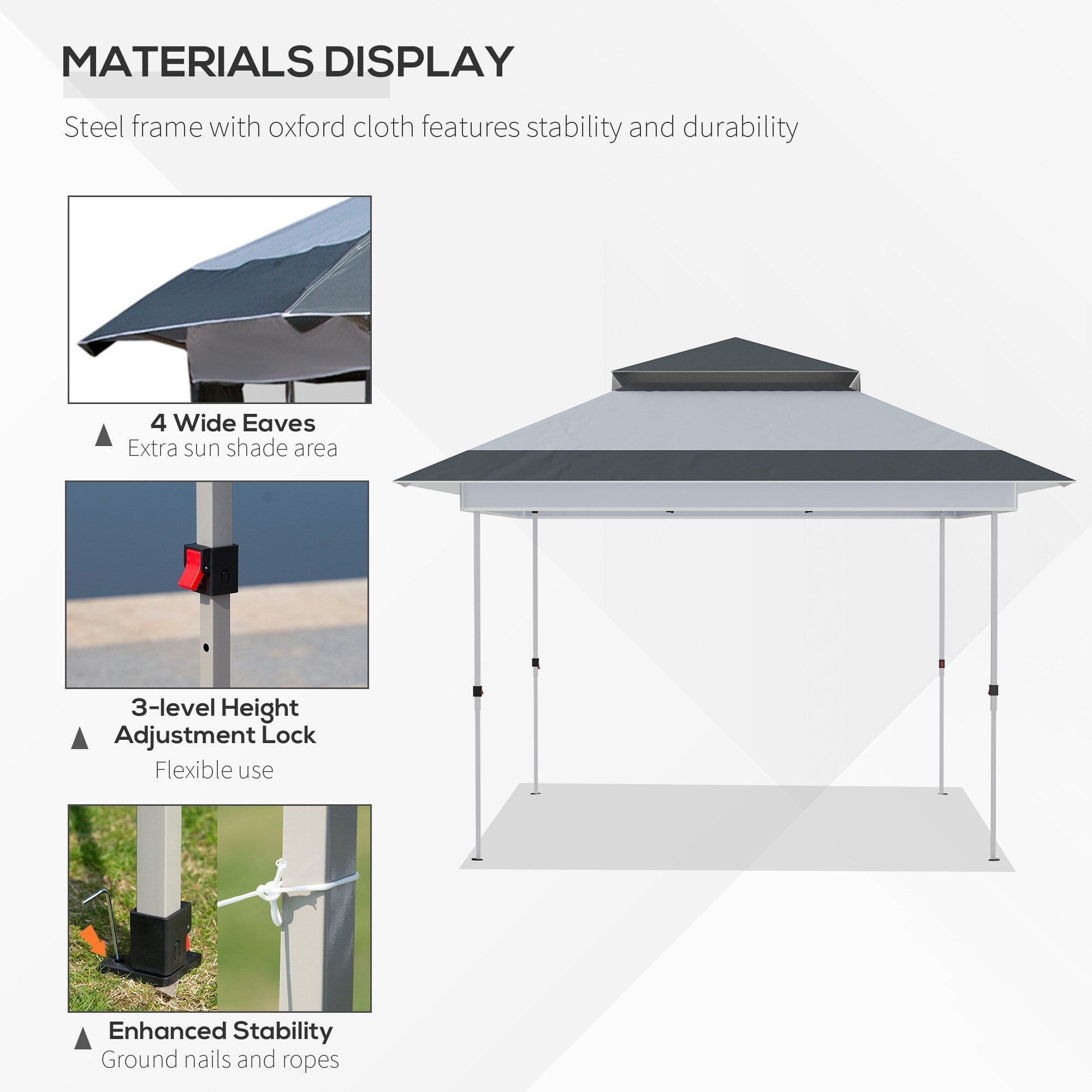 Outsunny 12' x 12' Pop Up Canopy Sun Shade Instant Tent Folding with Mesh Sidewall Netting, 3-Level Adjustable Height