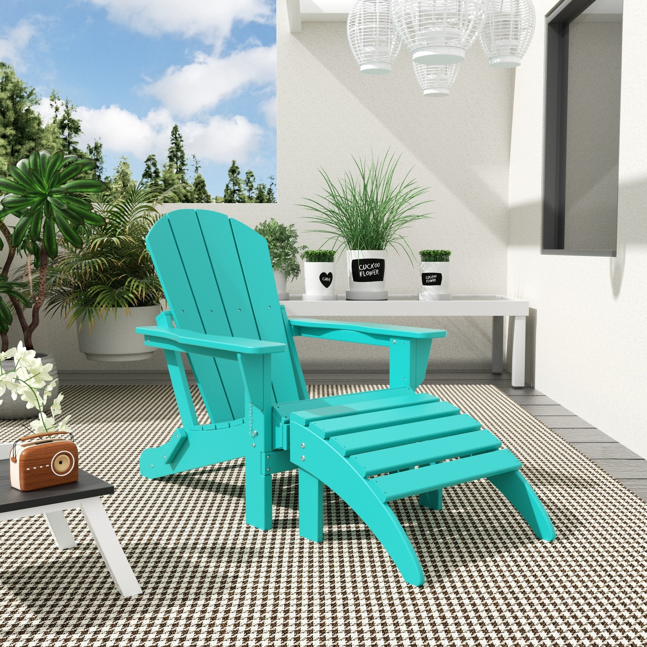 Polytrends Laguna Hdpe All Weather Outdoor Patio Foldable Adirondack Chair With Ottoman (2-Piece Set)