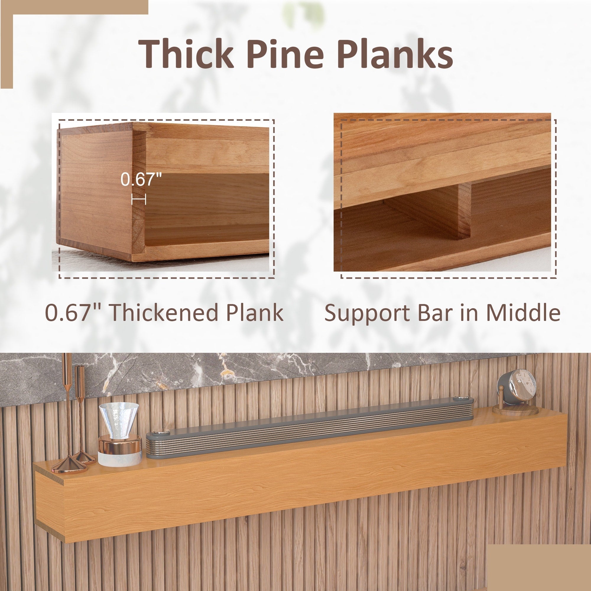 Solid Pine Wall Mounted Fireplace Mantel Floating Shelf