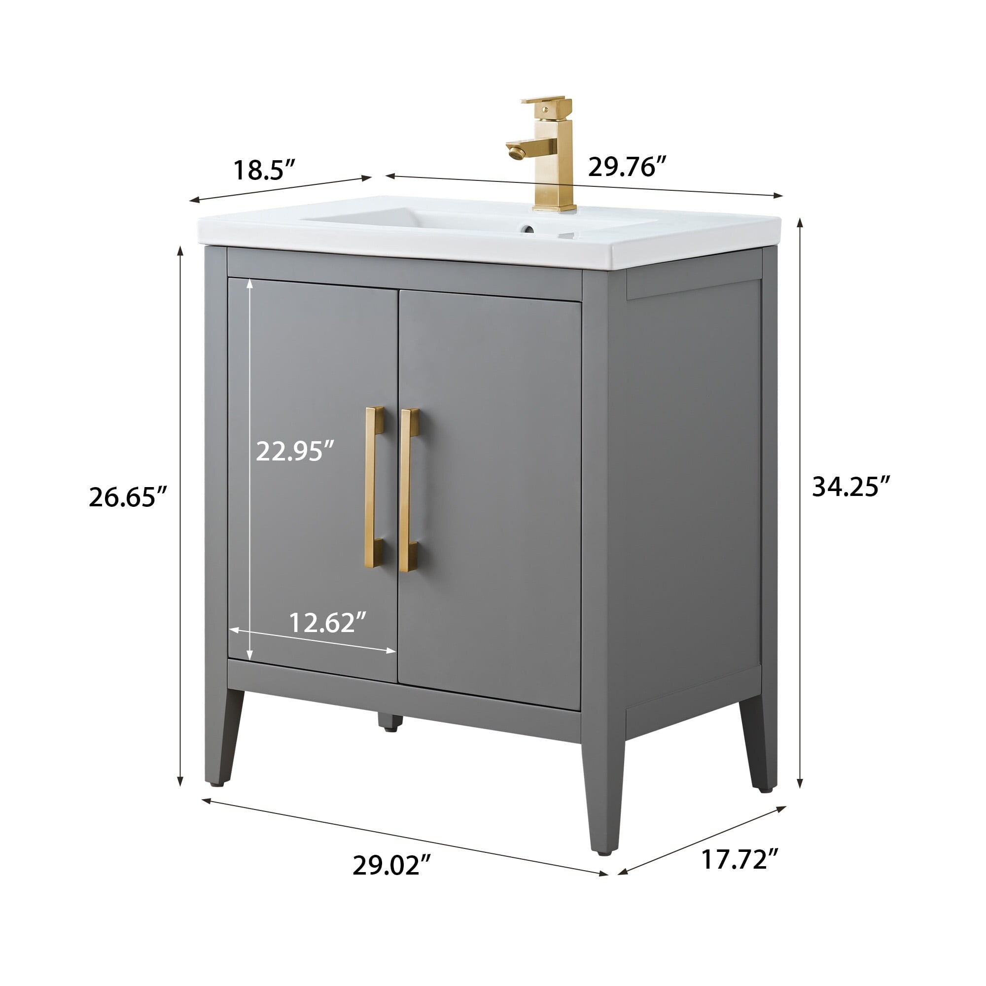 Vanity Art 20 or 24 or 30 Single Sink Bathroom Vanity Cabinet with Ceramic Top