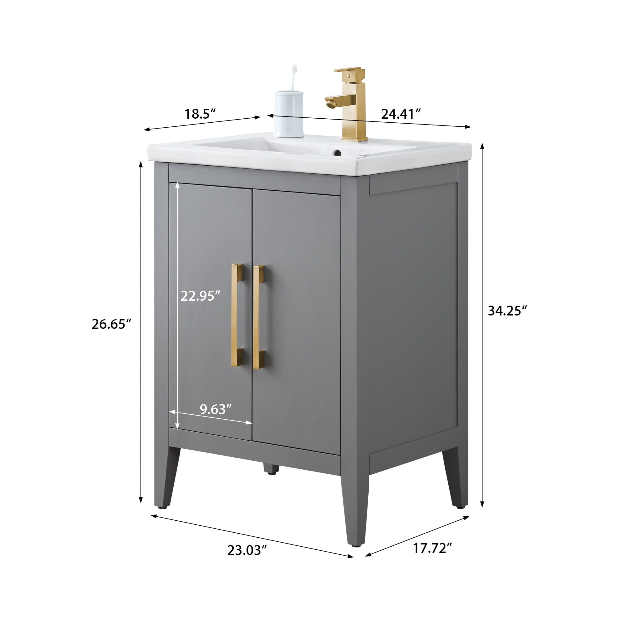 Vanity Art 20 or 24 or 30 Single Sink Bathroom Vanity Cabinet with Ceramic Top