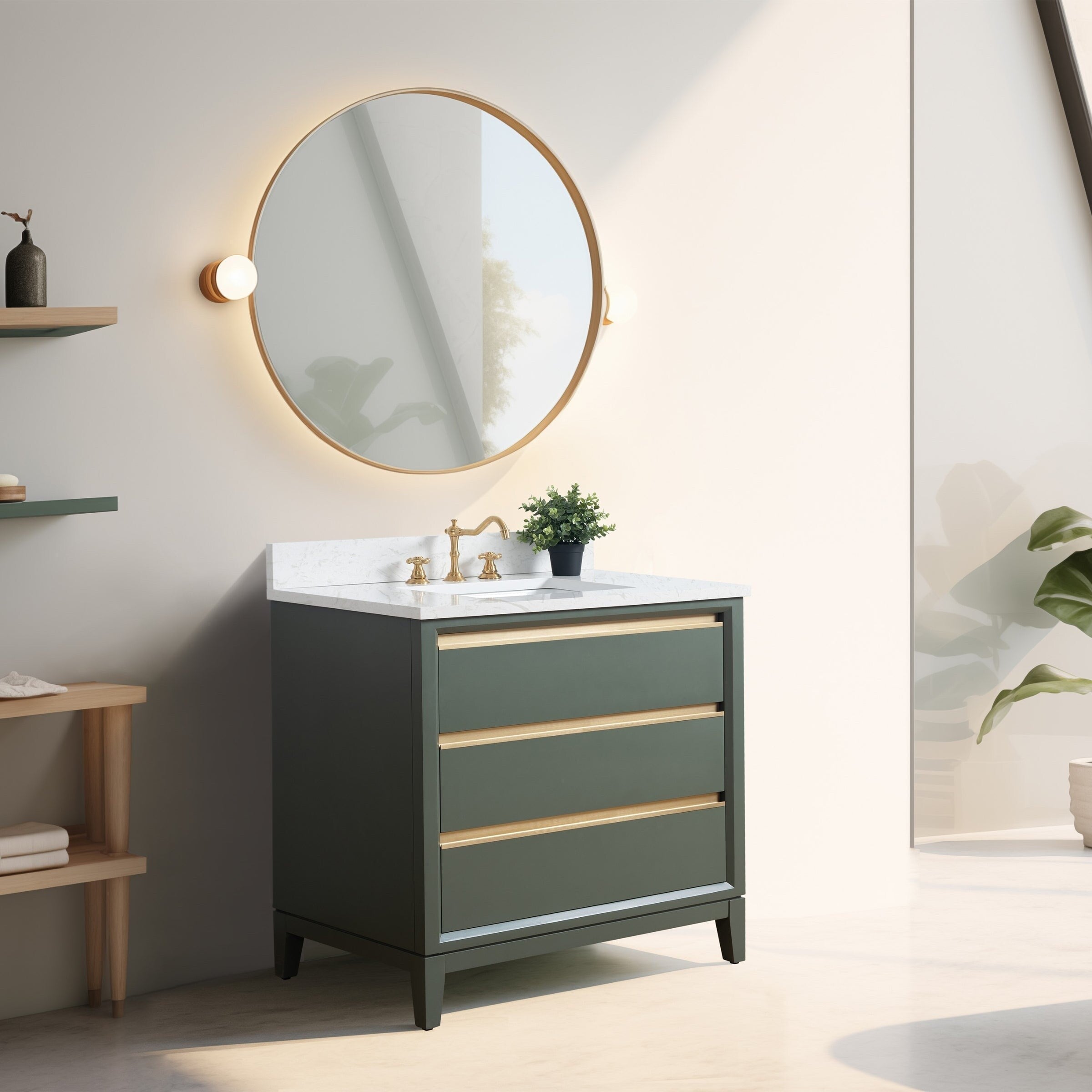 Vanity Art Bathroom Vanity with Ceramic Sink and Engineered Marble Top