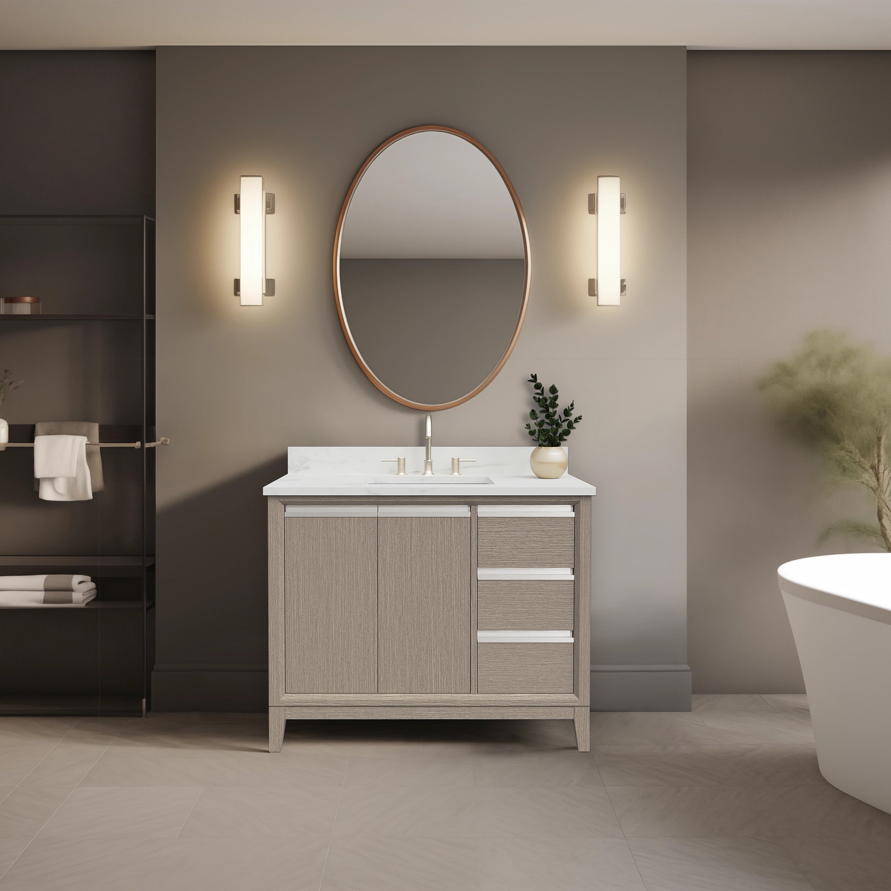 Vanity Art Bathroom Vanity with Ceramic Sink and Engineered Marble Top
