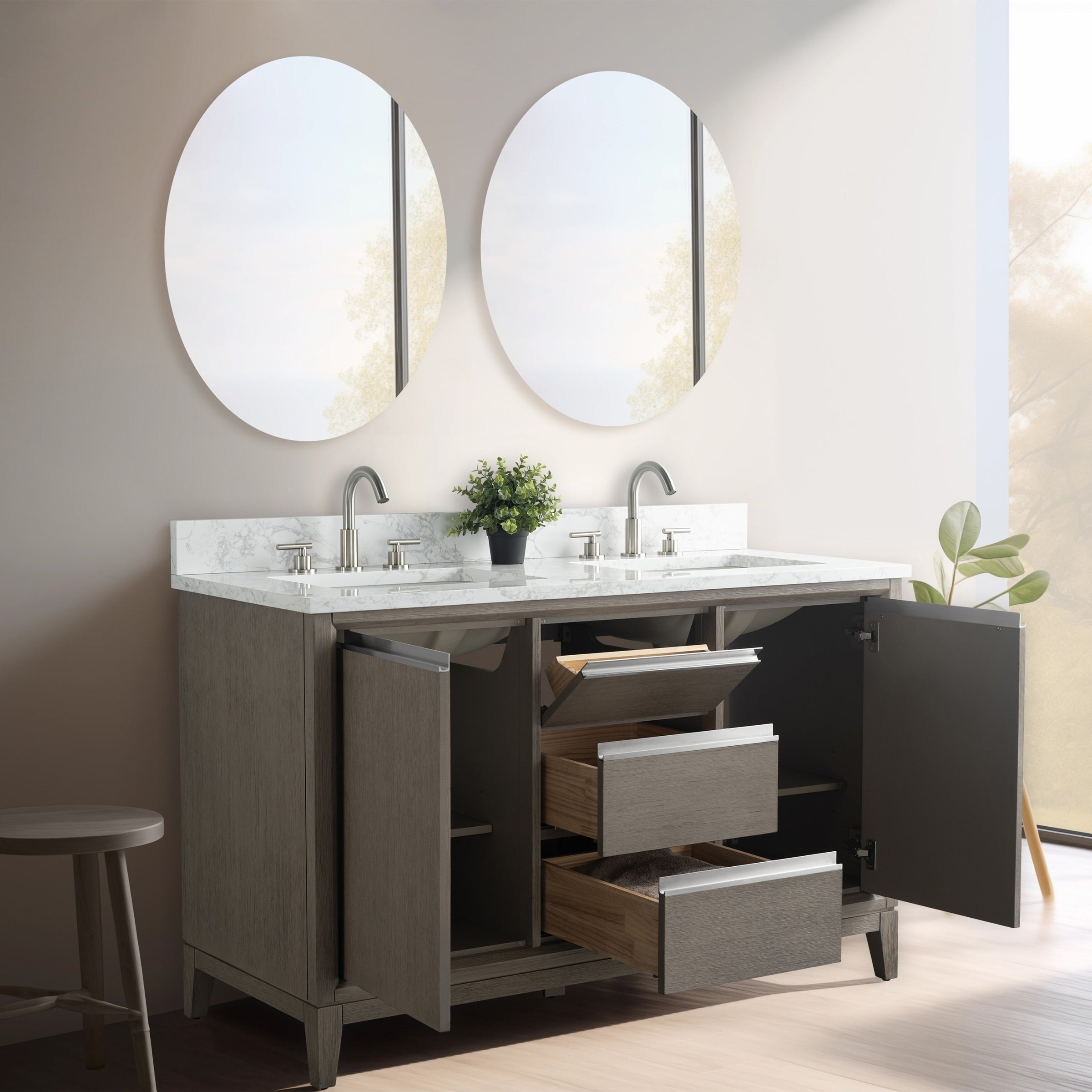 Vanity Art Bathroom Vanity with Ceramic Sink and Engineered Marble Top