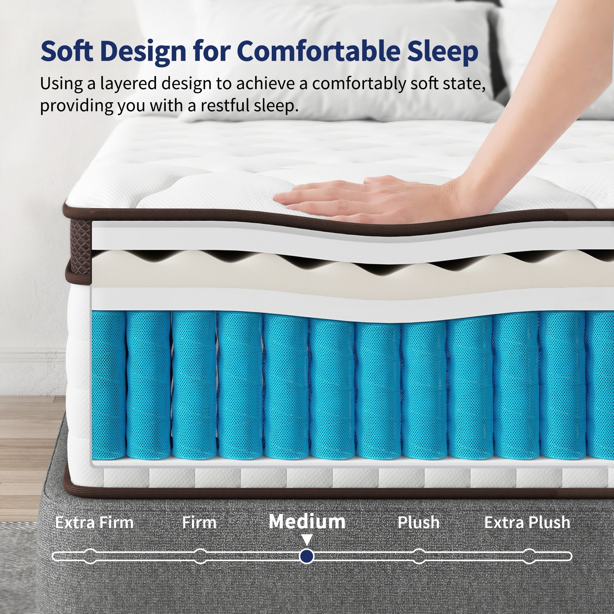 14 Hybrid Mattress - Bamboo Charcoal Gel Memory Foam & 7-Zone Pocket Coil Support, Medium Firm, 100-Night Trial