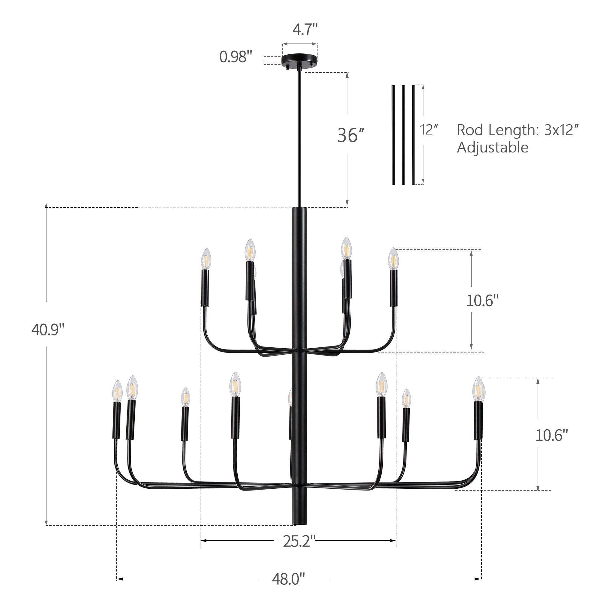 15-Light Minimalist Candlestick Chandelier, 2 Tier Ancient Design - 48