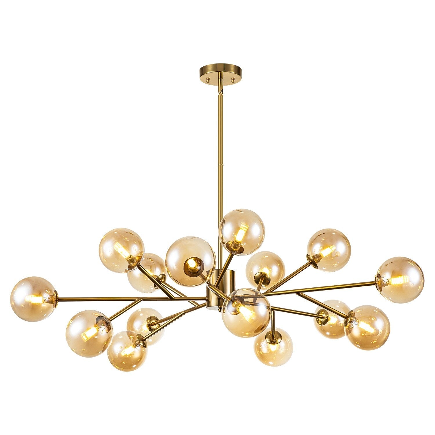 15-Light Modern Linear Sputnik Kitchen Island Light Branch Cluster Glass Globe Bubble Chandelier
