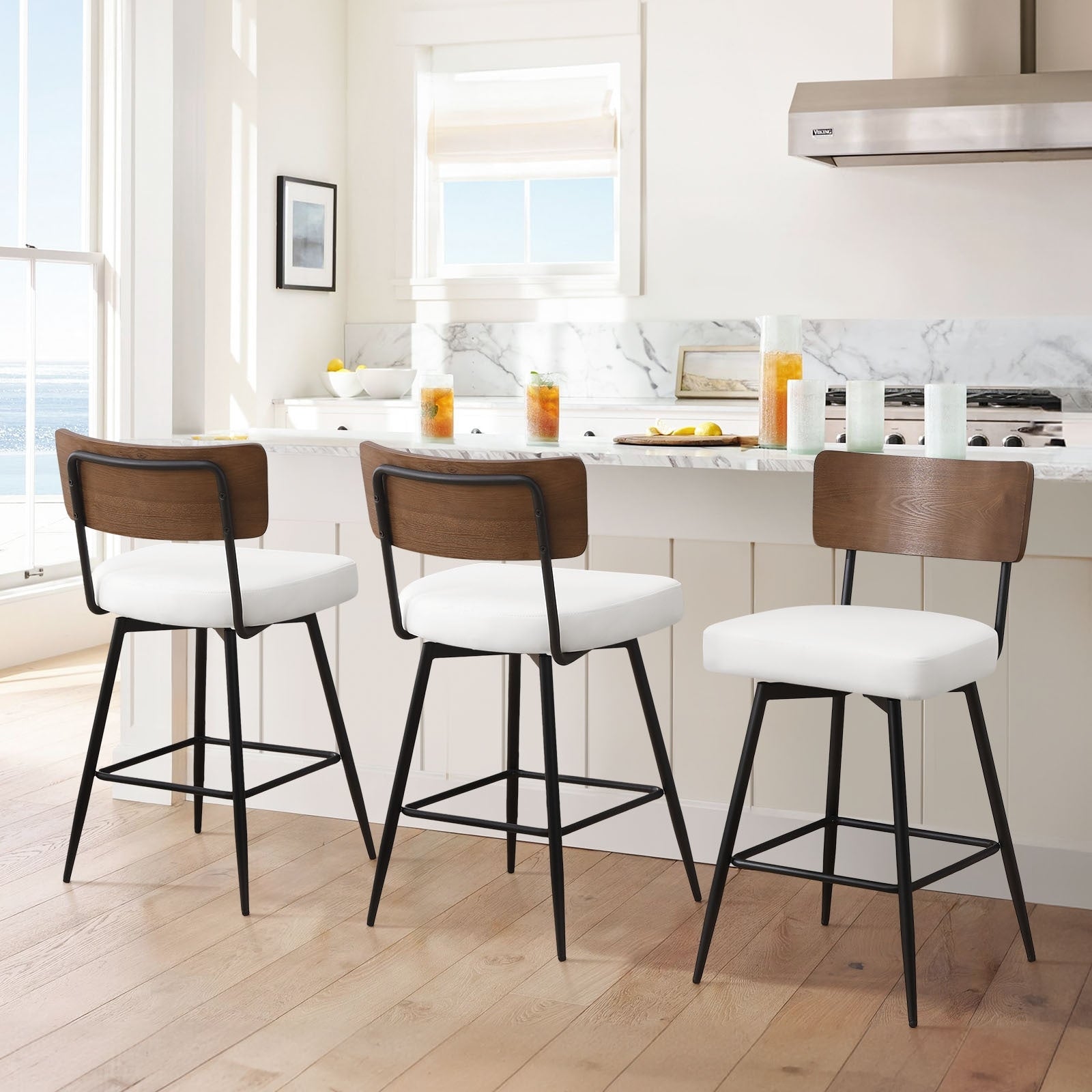 Faux Leather Upholstered Swivel Counter/Bar Stools Set of 2/3/4