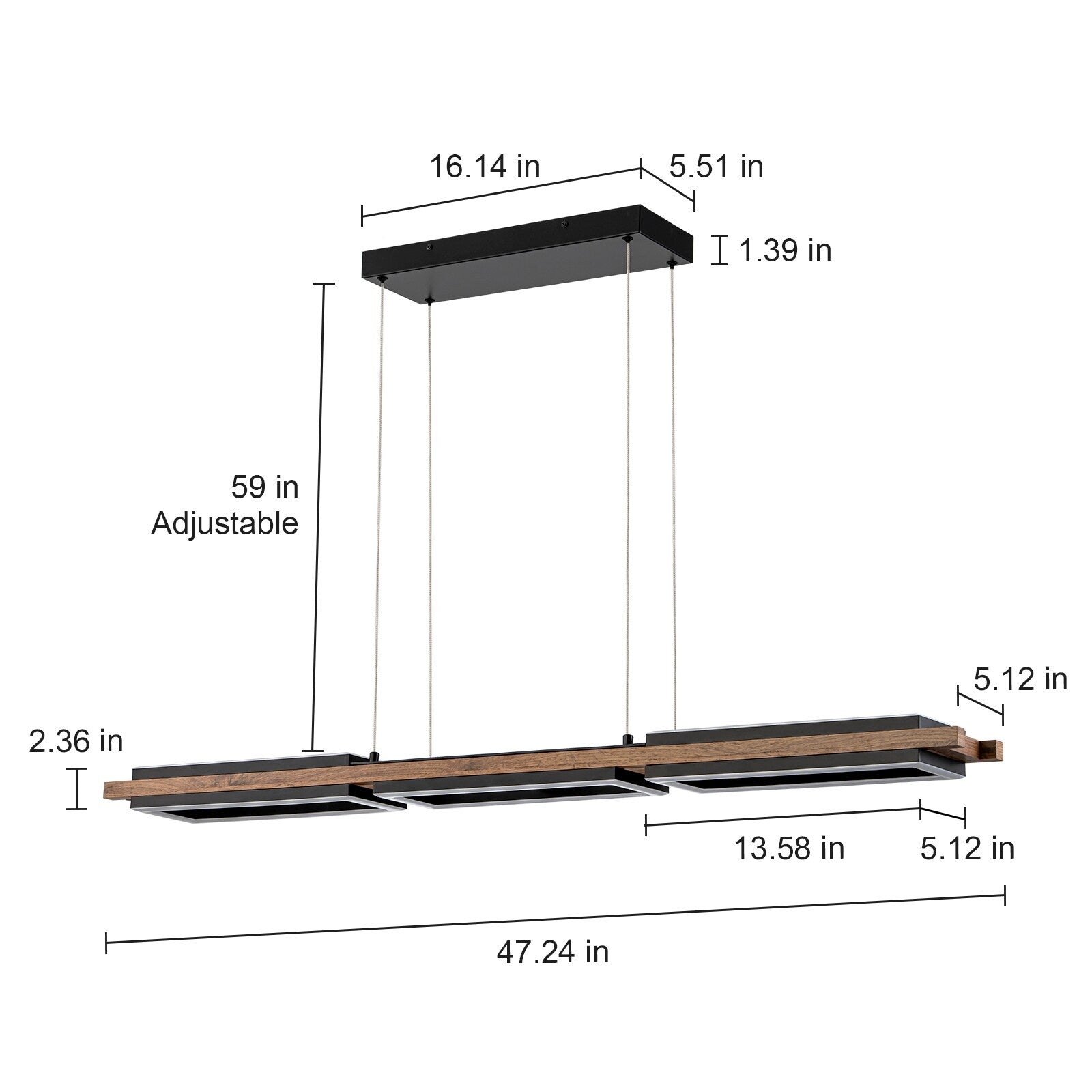 3/5-Light Integrated LED Linear Wood Chandelier Kitchen Island Pendant Light