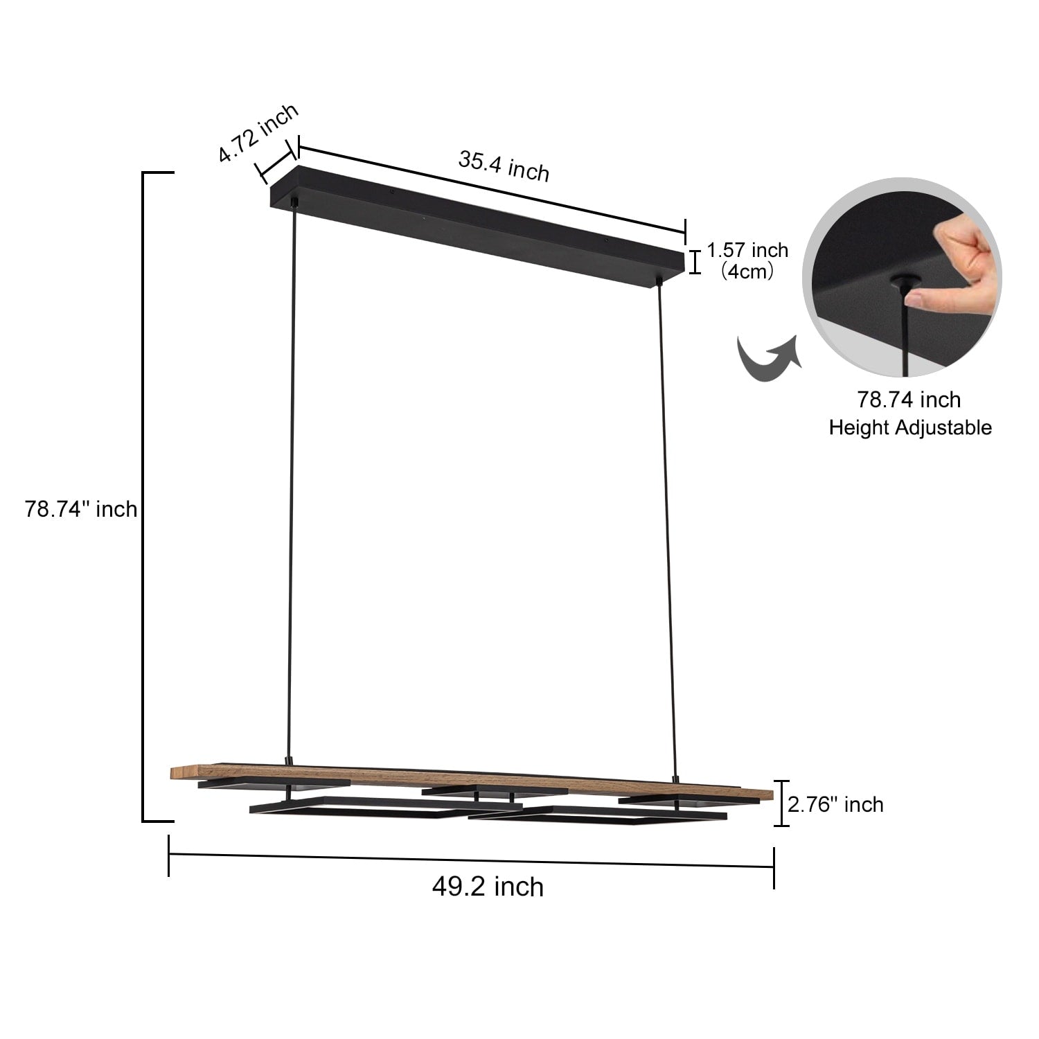 3/5-Light Integrated LED Linear Wood Chandelier Kitchen Island Pendant Light