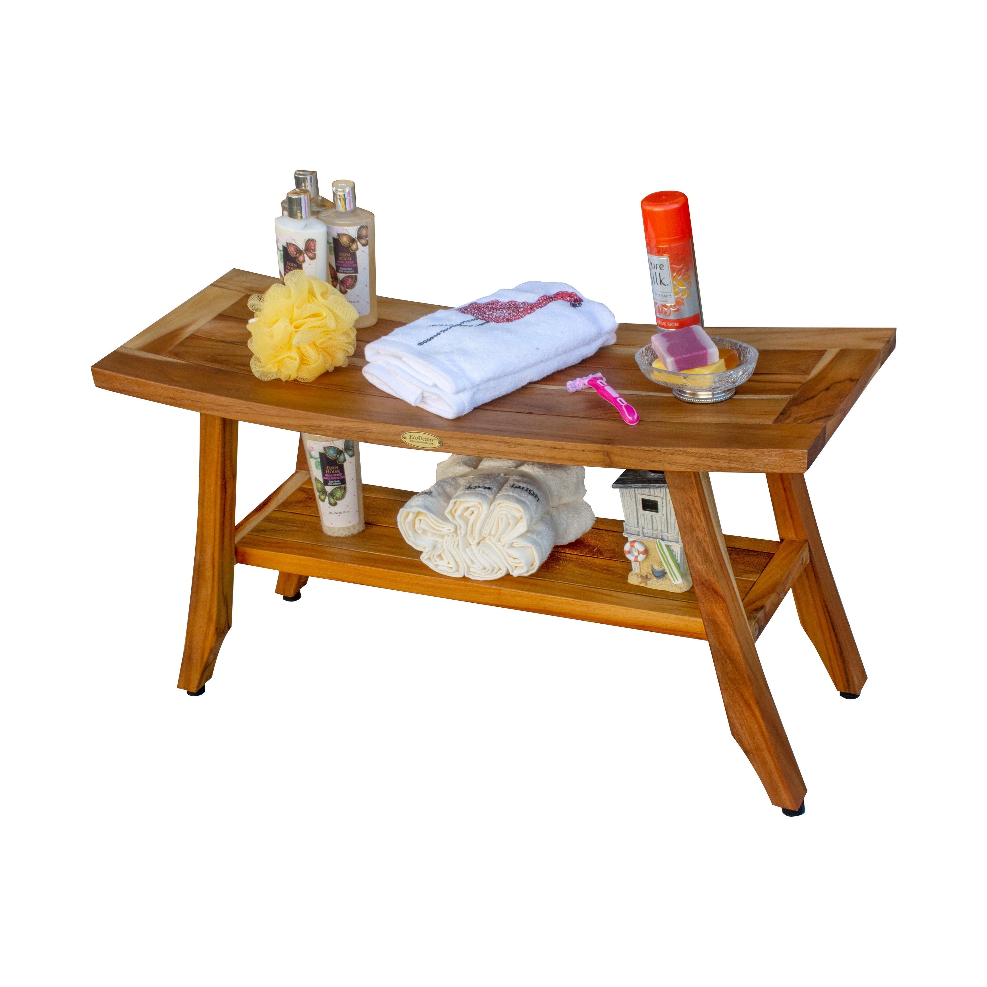 EcoDecors Satori 34-Inch, Teak Shower Bench, Wooden Bench, Bathroom Bench, Shower Seats for Adults, Teak Shower Stool