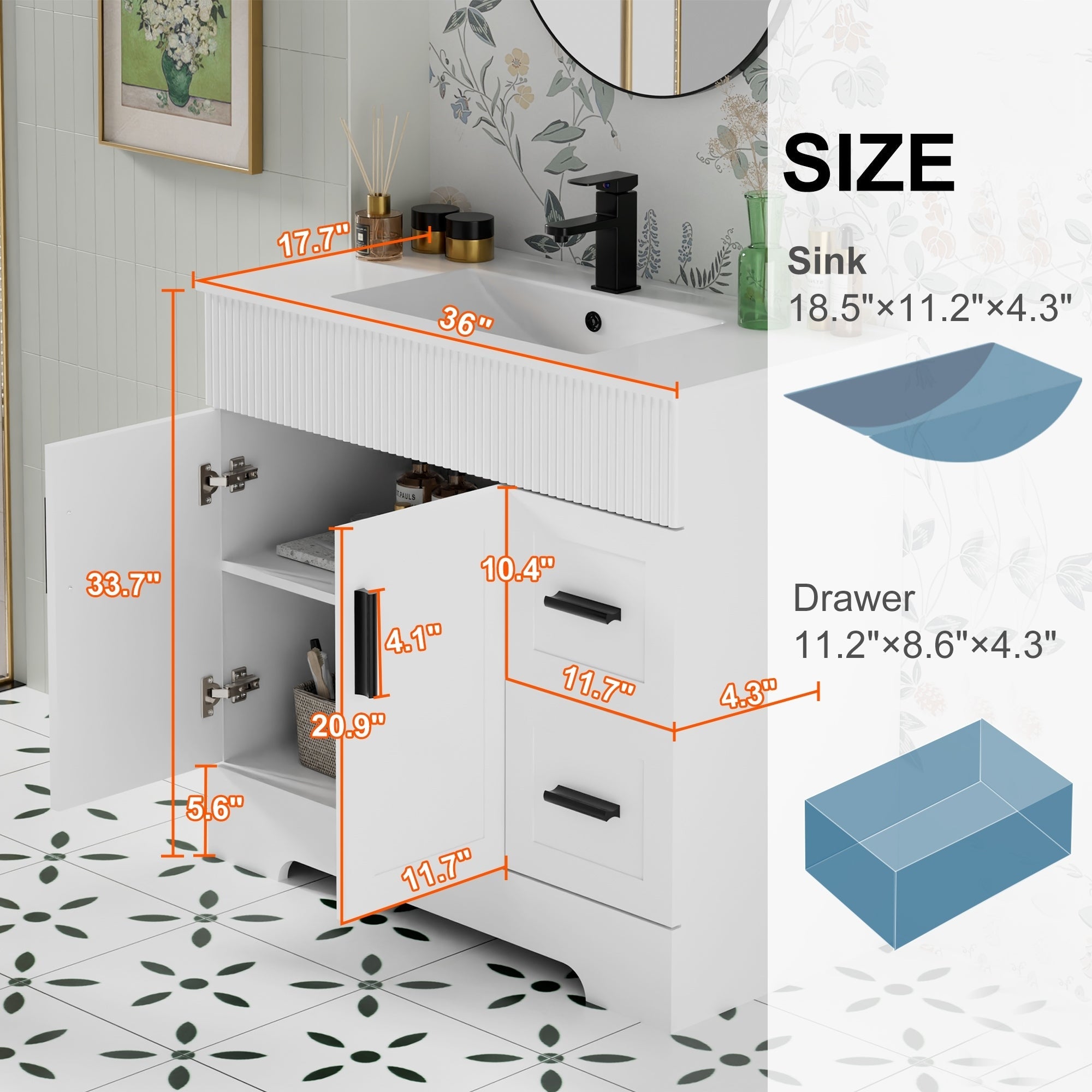 Wavy Line 30/36/48 Bathroom Vanity Set with Sink & Faucet