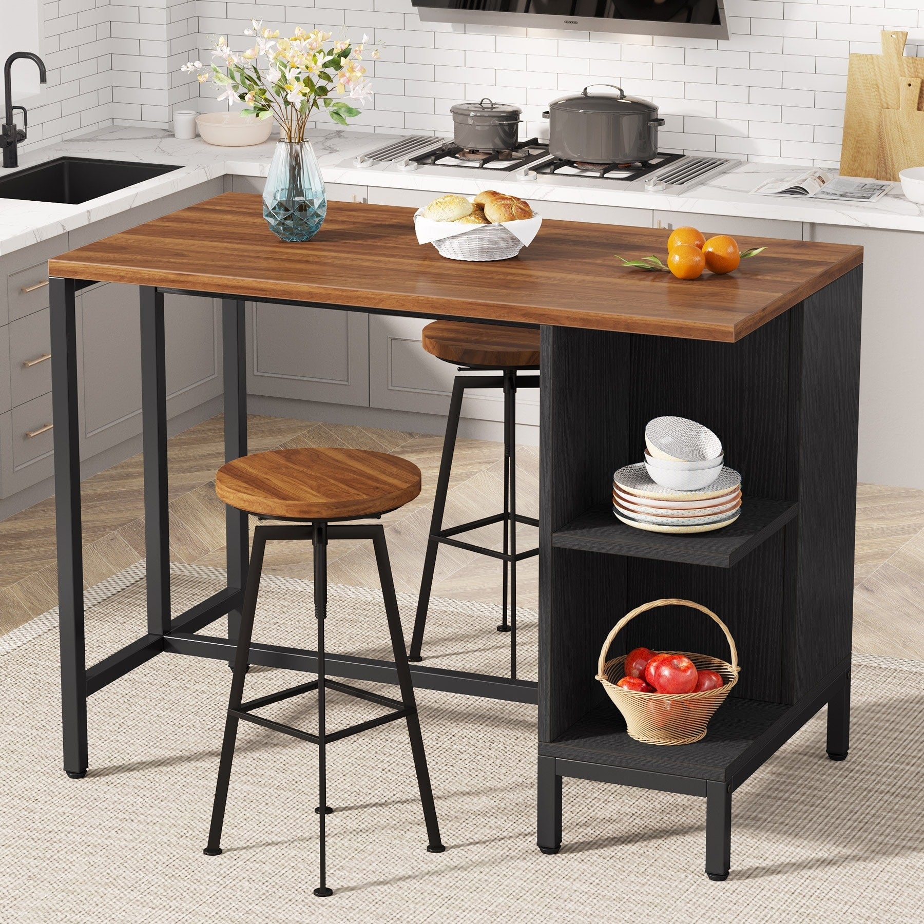 43 Wide Kitchen Island, Kitchen Counter Table with 5 Open Shelves