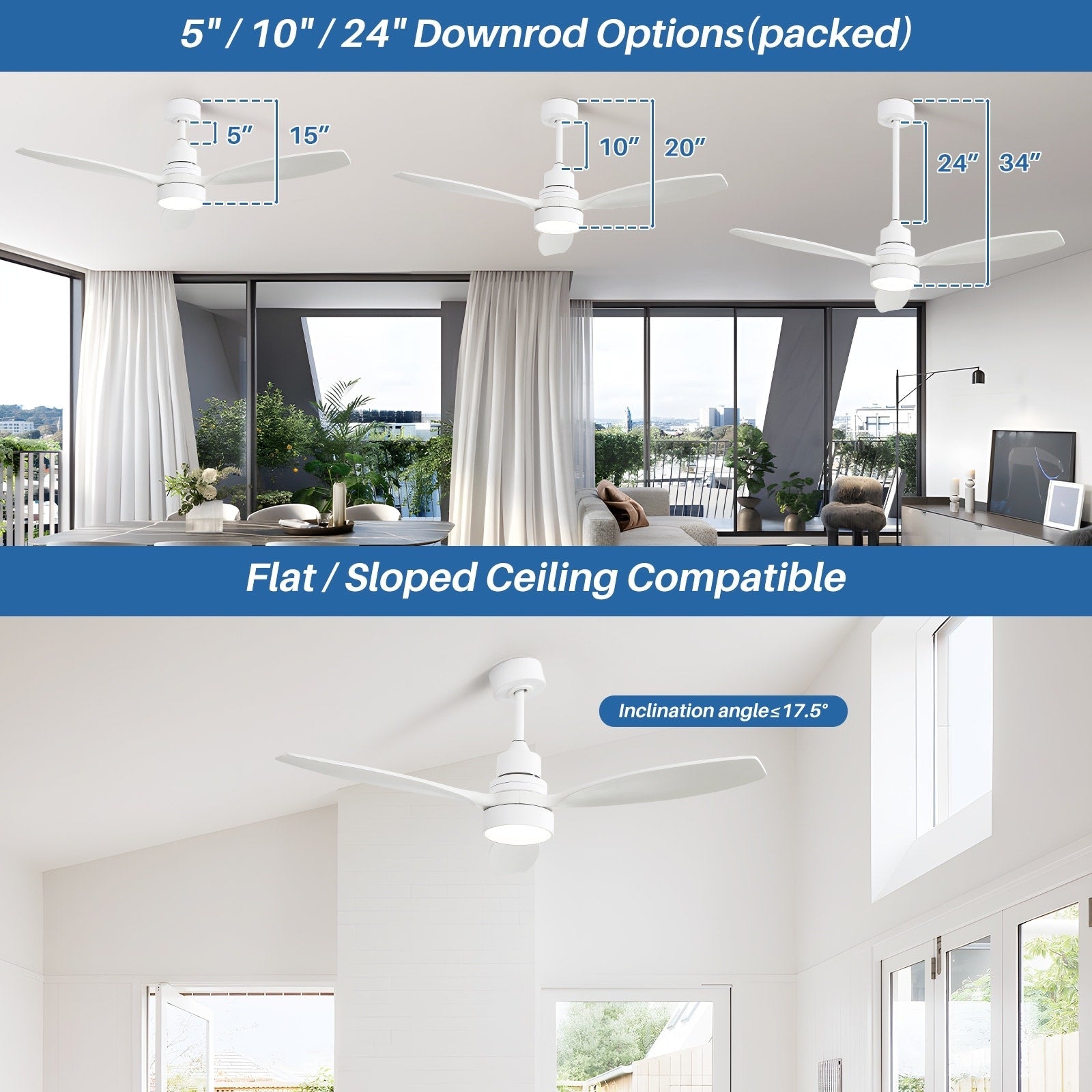 48 and 52 Integrated LED Ceiling Fan with Light and Remote, Reversible DC Motor