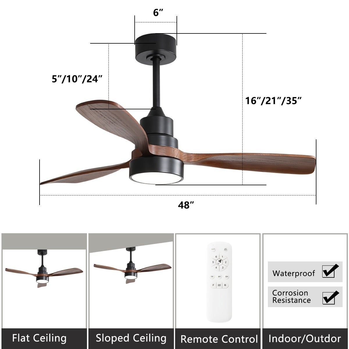 48 and 52 Integrated LED Ceiling Fan with Light and Remote, Reversible DC Motor