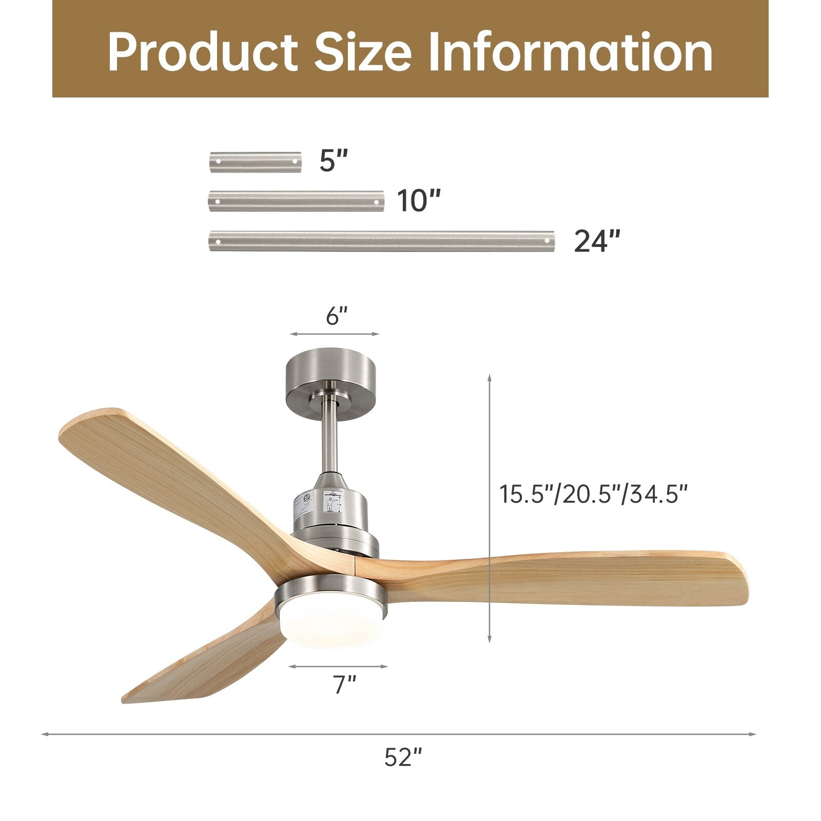 48 and 52 Integrated LED Ceiling Fan with Light and Remote, Reversible DC Motor