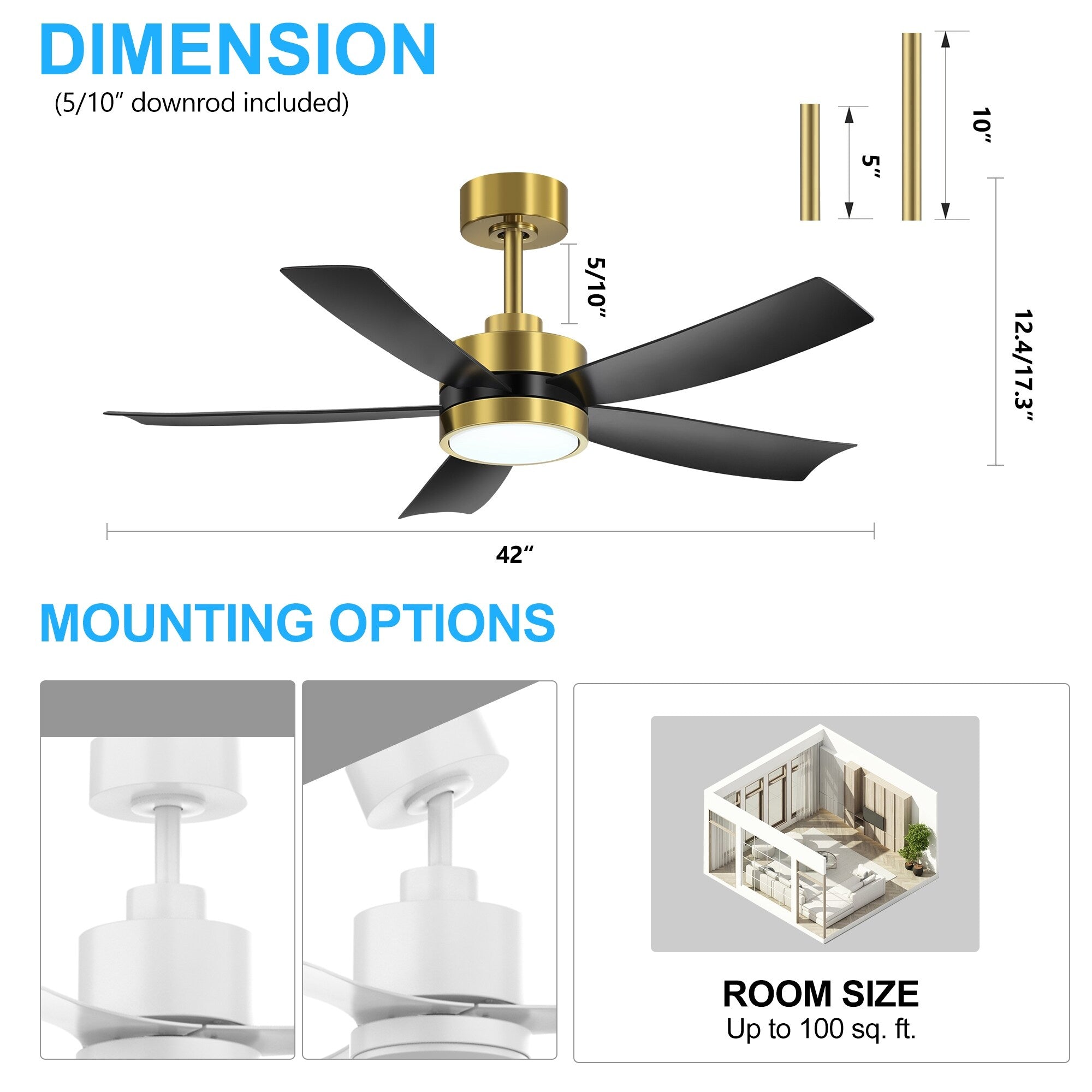 Breezary 65/52/42 5-Blade LED Ceiling Fan with Light Kit and Remote
