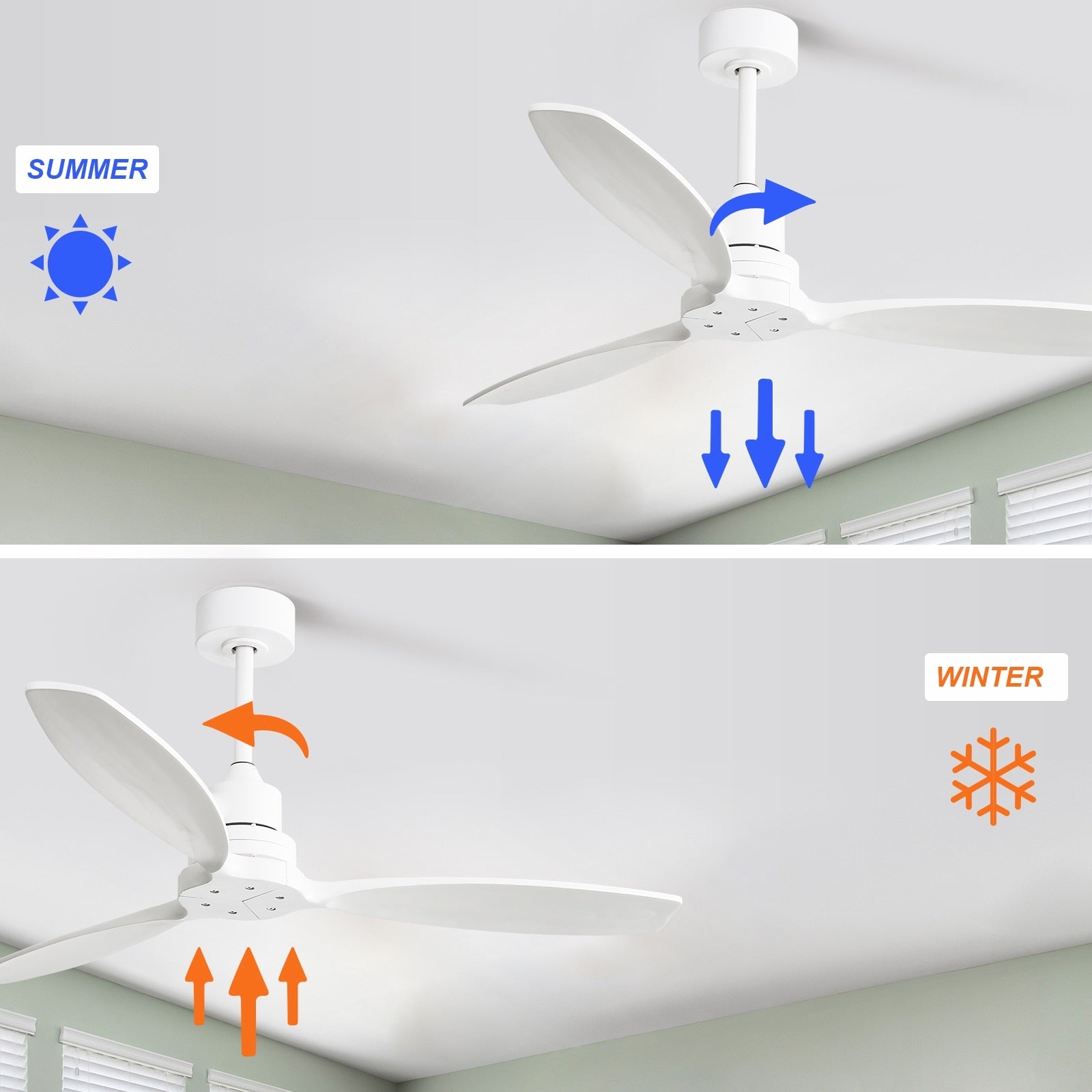 52 inch Modern Solid Wood / ABS Ceiling Fan With Remote Control(No Light),6 WInd Speed,Reversible Airflow