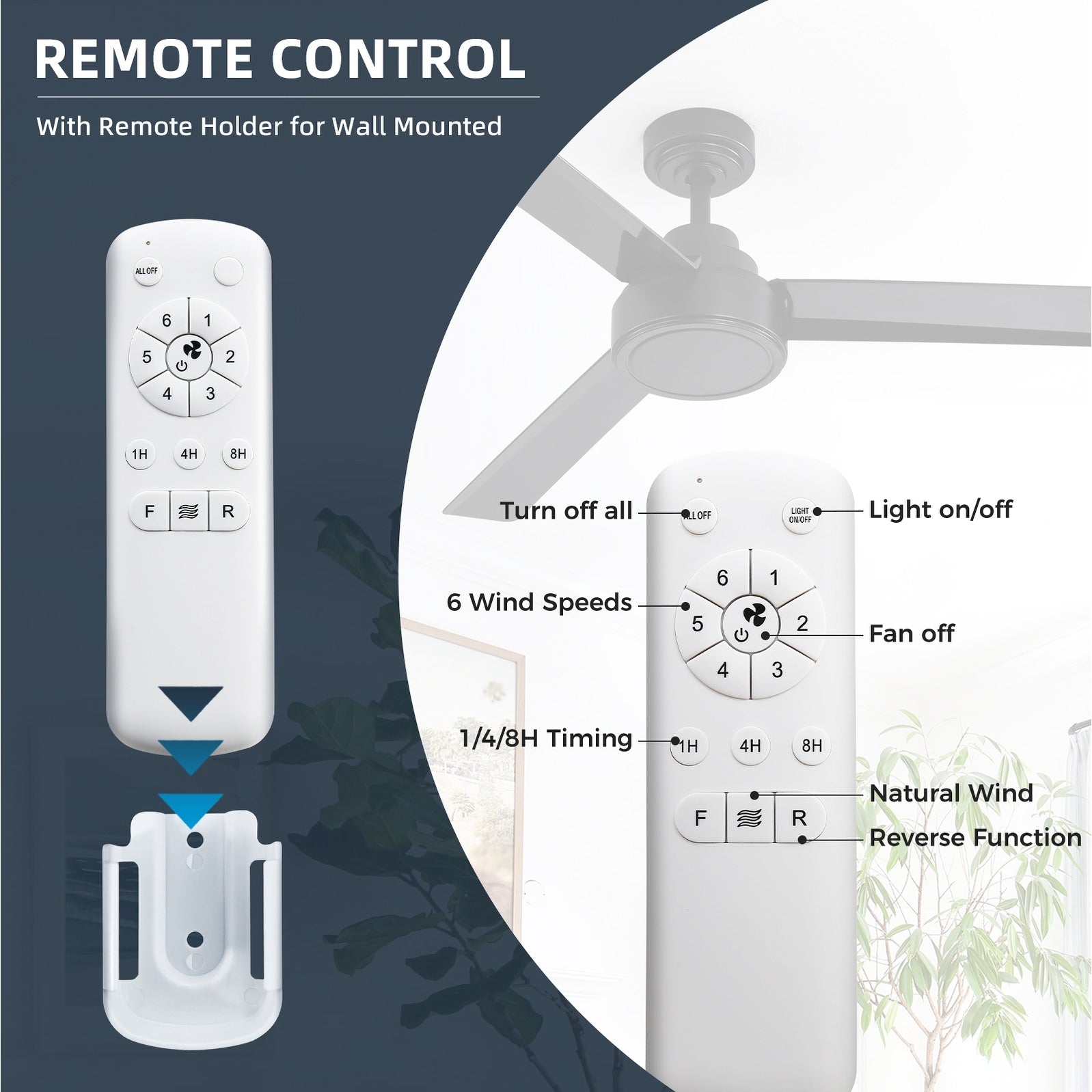 52 inch Modern Solid Wood / ABS Ceiling Fan With Remote Control(No Light),6 WInd Speed,Reversible Airflow