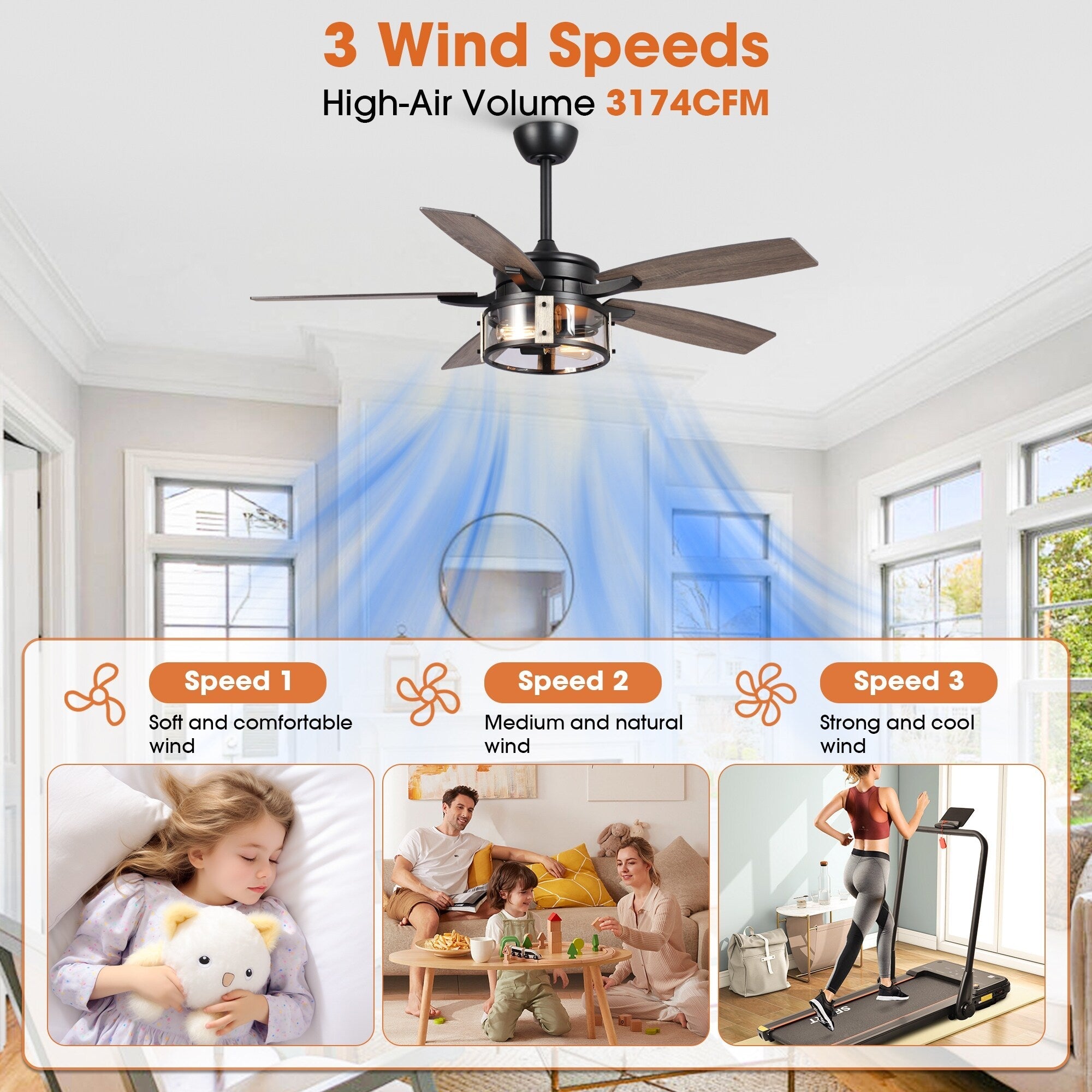 52 Rustic Black Wood 5-Blade Indoor Ceiling Fan with Remote