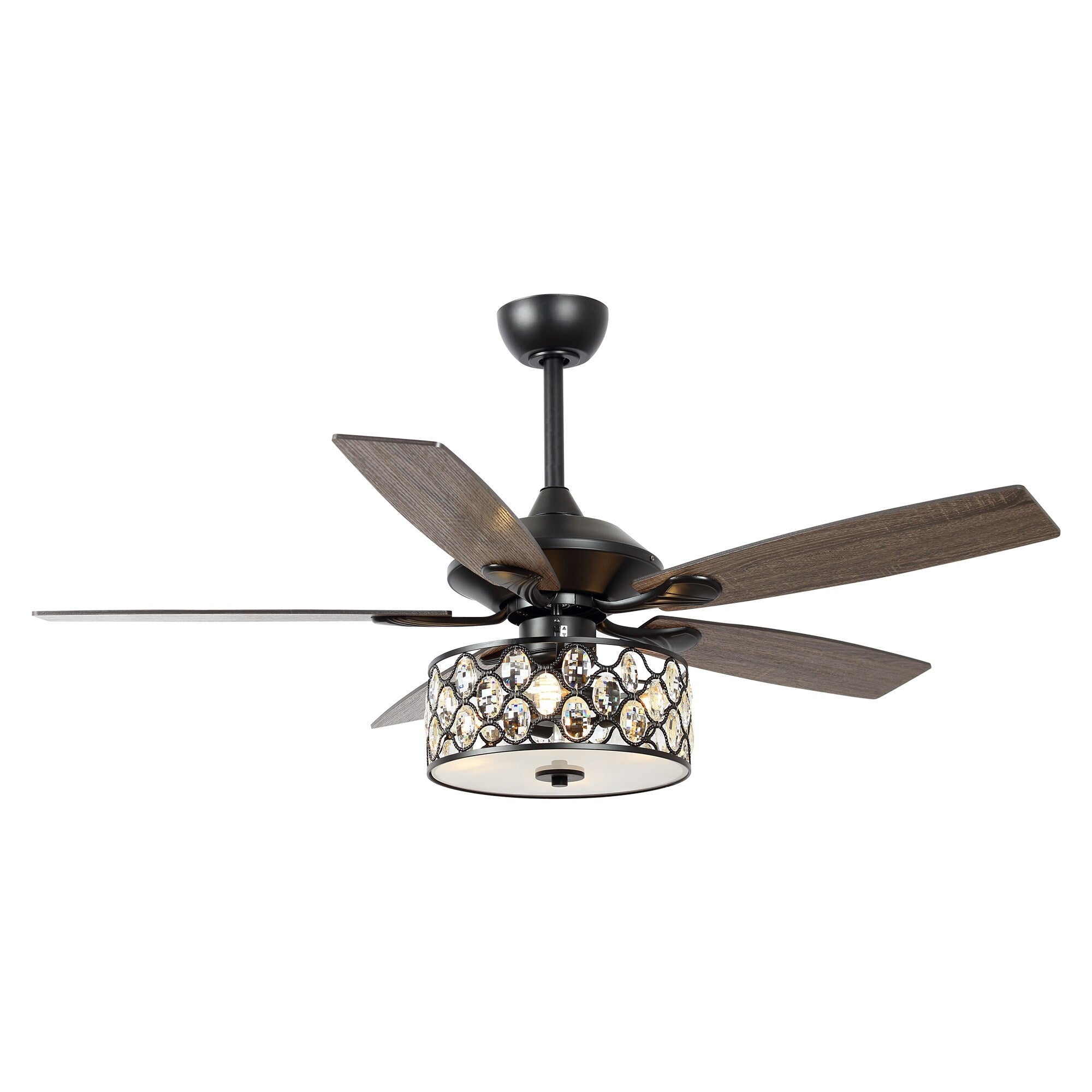 52 Modern 4-Light Chandelier Crystal Ceiling Fan with Remote