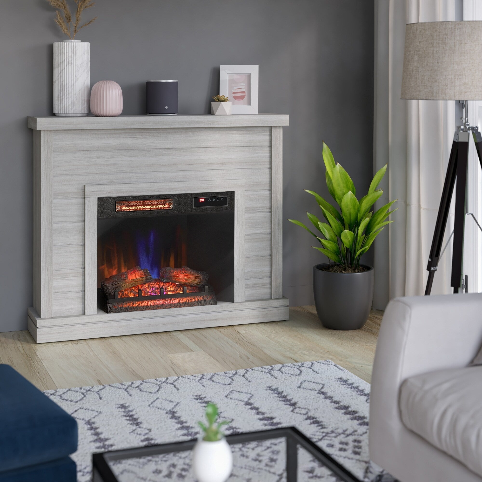 52 Manteau mural à clin avec insert de cheminée 3D