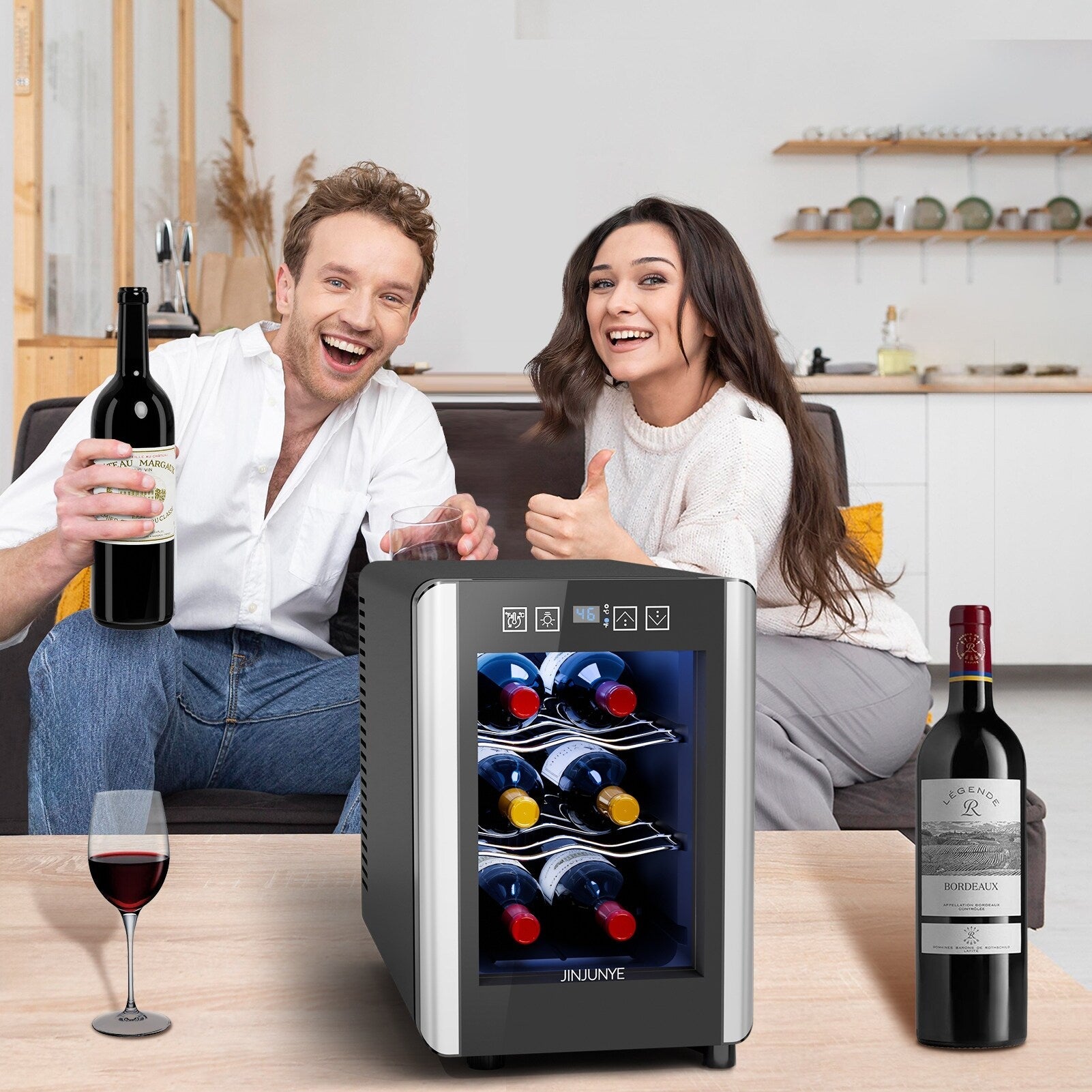 Réfrigérateur à vin 6 bouteilles (8-18 °C), mini-refroidisseur à boissons autonome pour l'été, refroidisseur à vin avec contrôle de la température