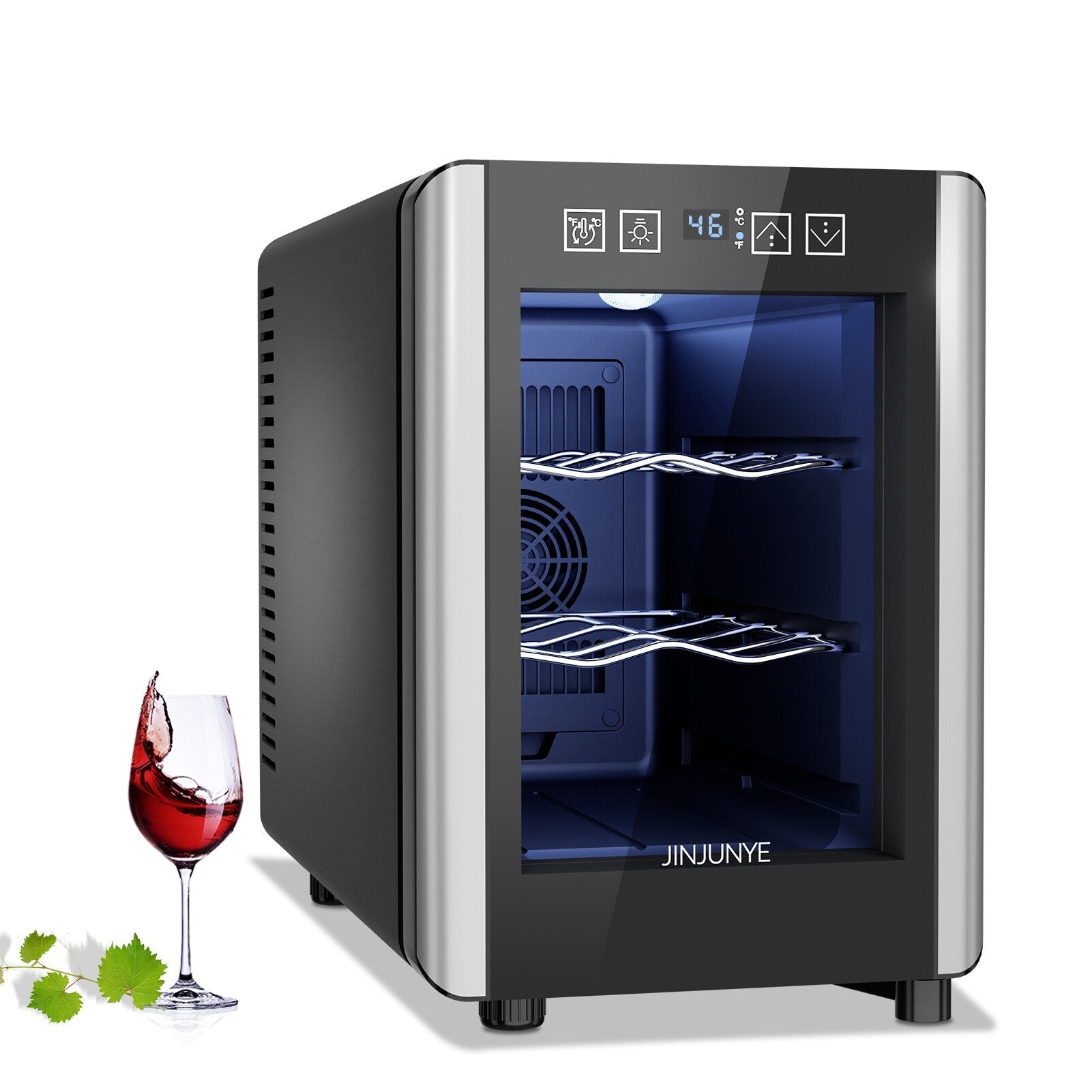 Réfrigérateur à vin 6 bouteilles (8-18 °C), mini-refroidisseur à boissons autonome pour l'été, refroidisseur à vin avec contrôle de la température