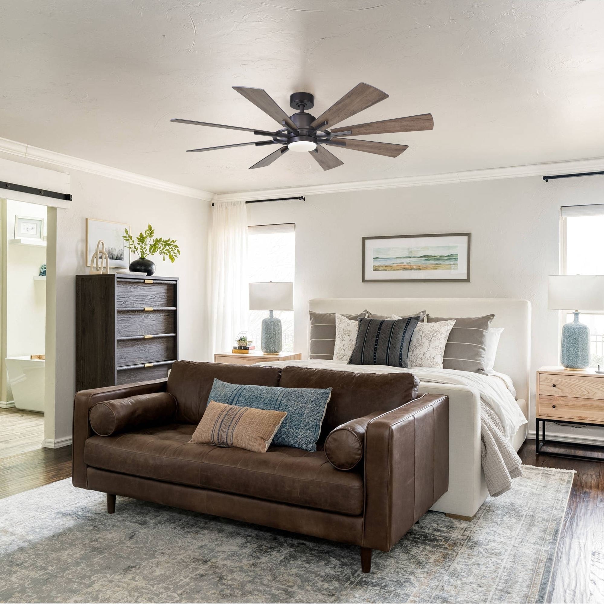 60 Oil-rubbed Bronze Large Windmill Ceiling Fan with Light and Remote - 60 Inches