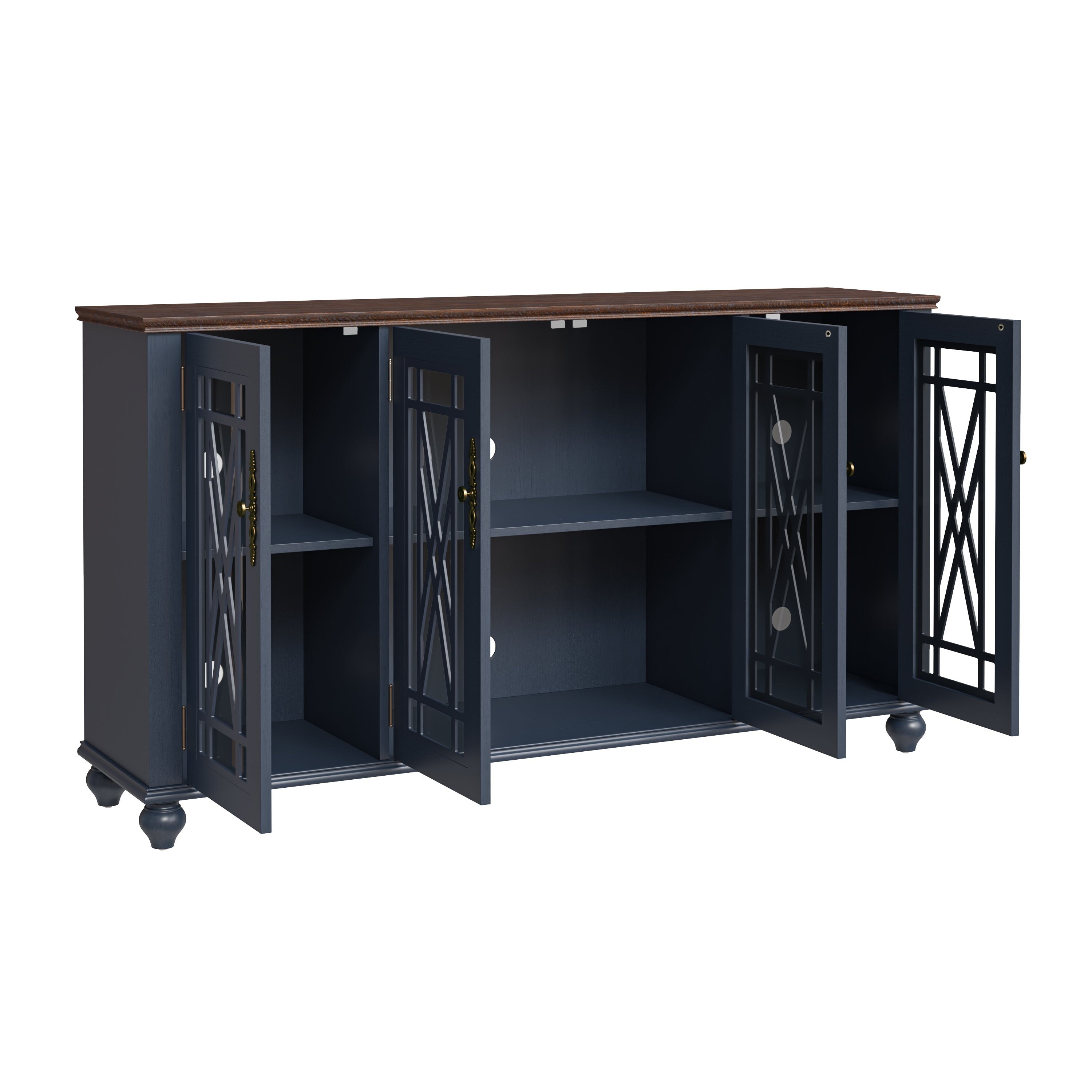 63 Vintage Style Wood Kitchen Accent Buffet Sideboard Cabinet - 63 in Width