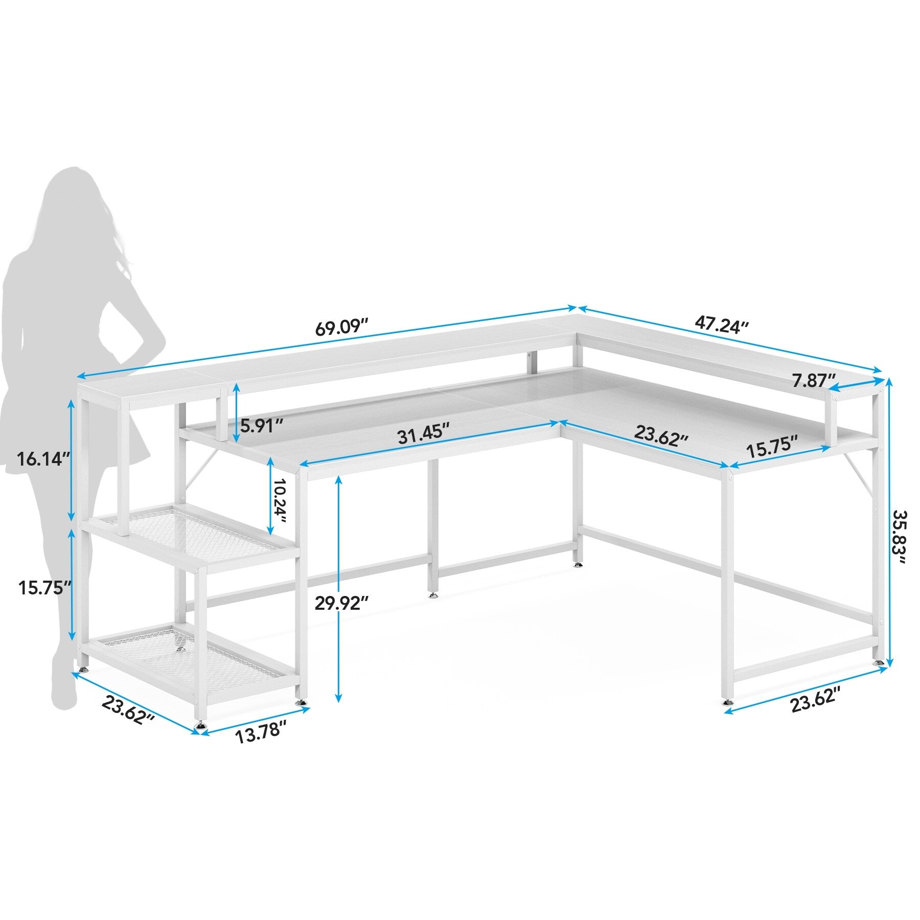 L Shaped Desk with Monitor Shelf, Reversible Corner Computer Desk for Office Home 69