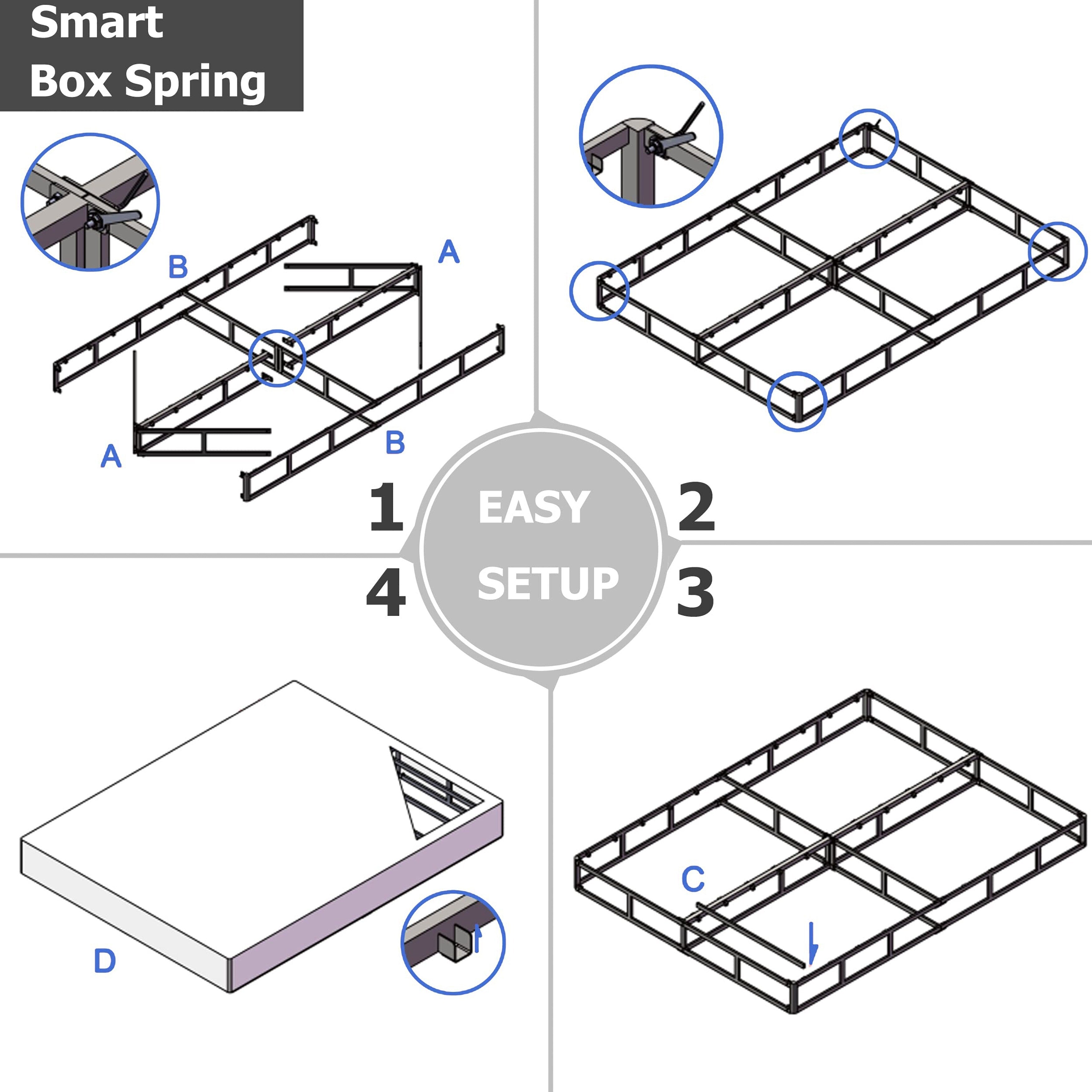 FSCHOS 7 Inch Metal Box Spring, Basics Mattress Foundation, No Legs