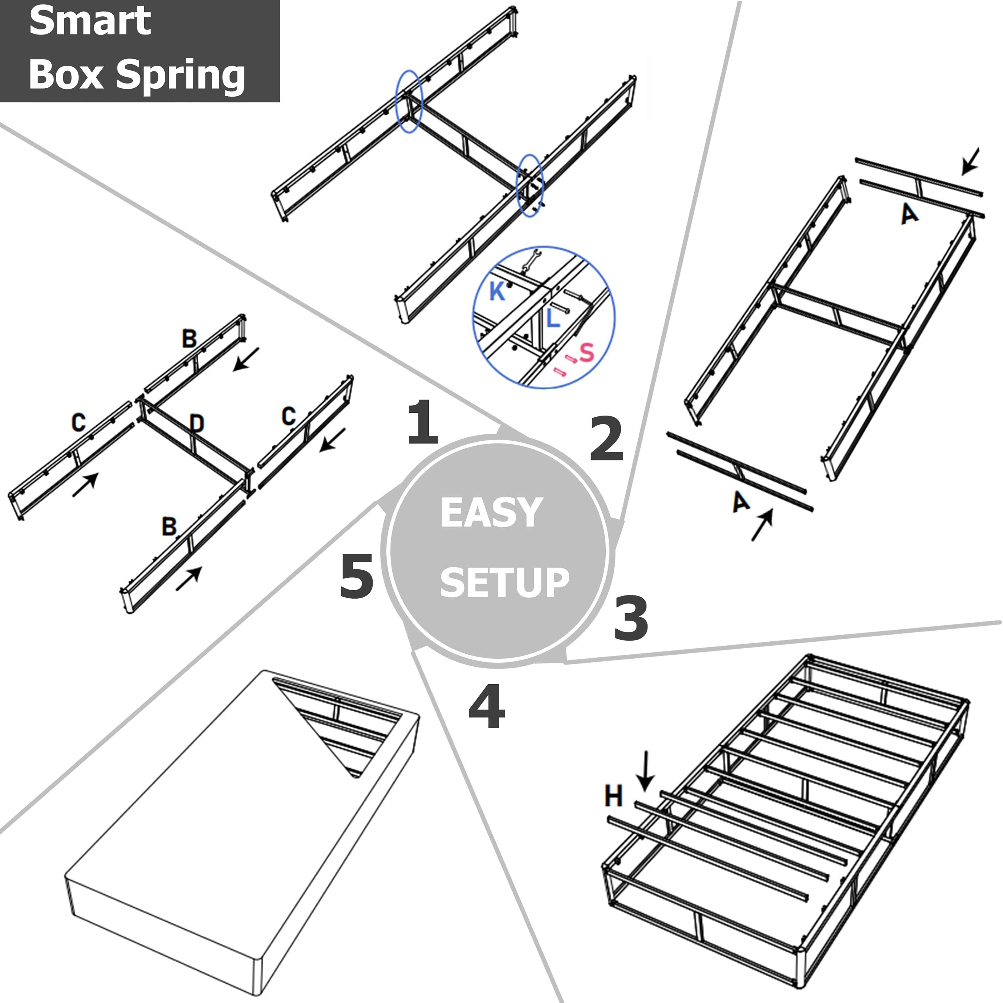 FSCHOS 7 Inch Metal Box Spring, Basics Mattress Foundation, No Legs