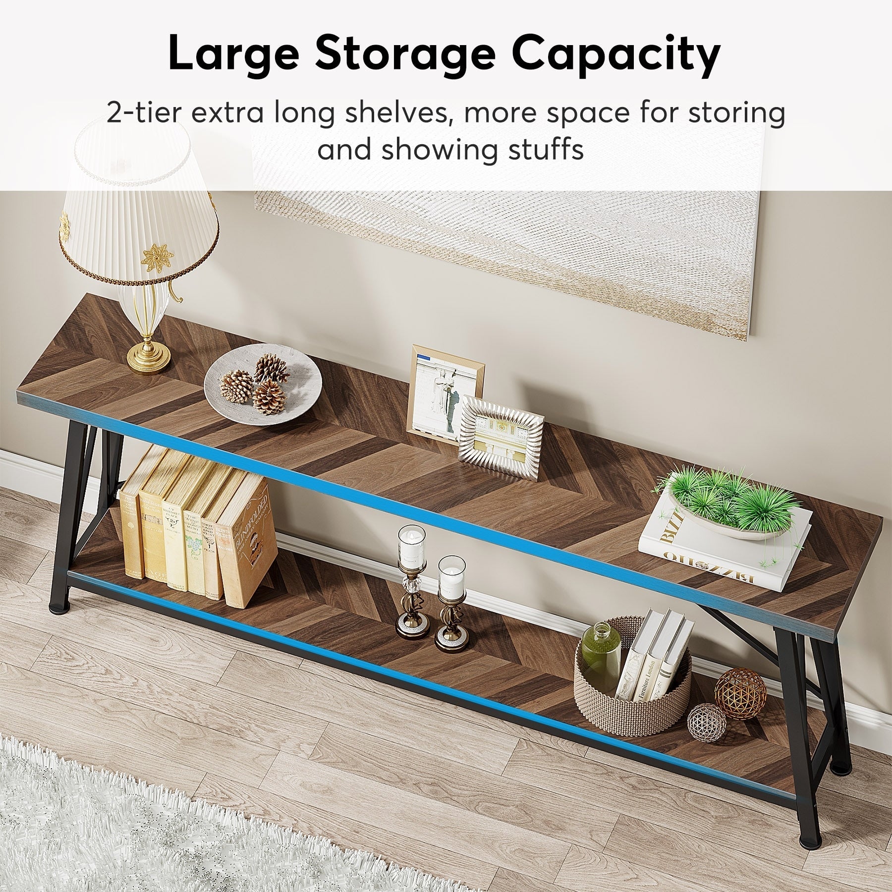 Table console d'entrée de style industriel extra-longue de 70,9 pouces