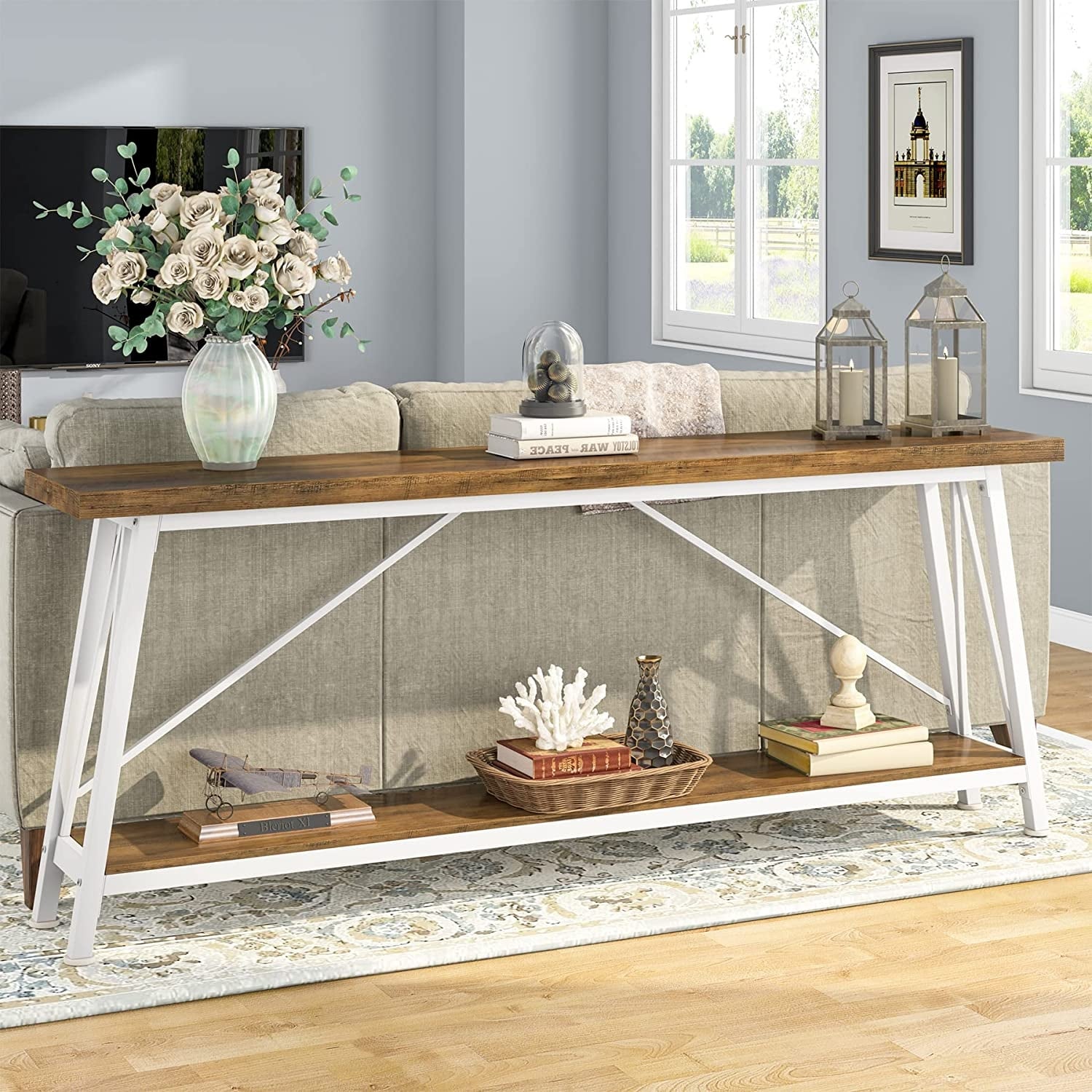 Table console d'entrée de style industriel extra-longue de 70,9 pouces