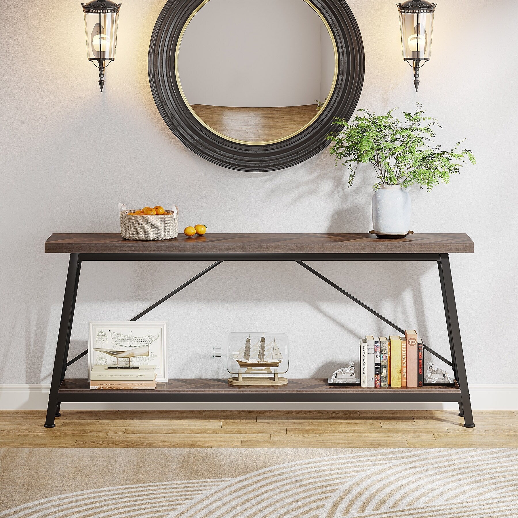 Table console d'entrée de style industriel extra-longue de 70,9 pouces