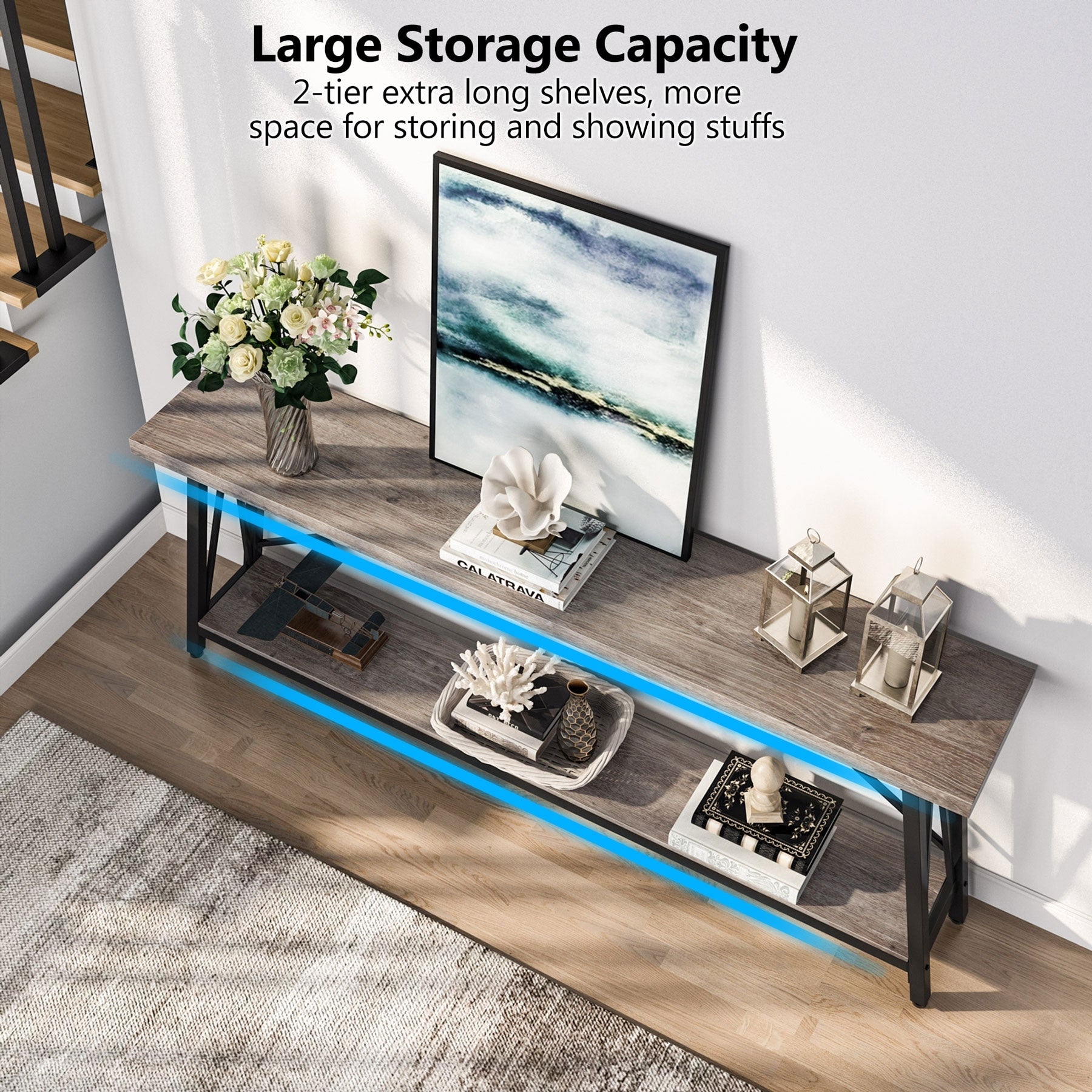 Table console d'entrée de style industriel extra-longue de 70,9 pouces