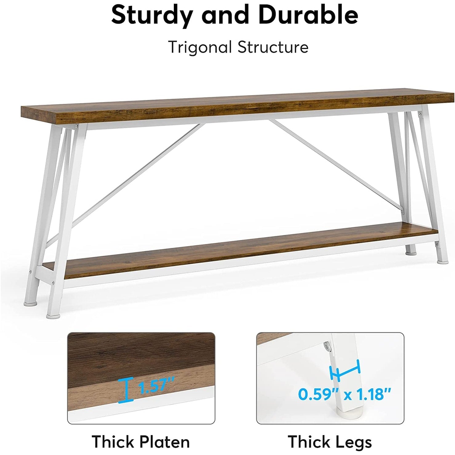 Table console d'entrée de style industriel extra-longue de 70,9 pouces